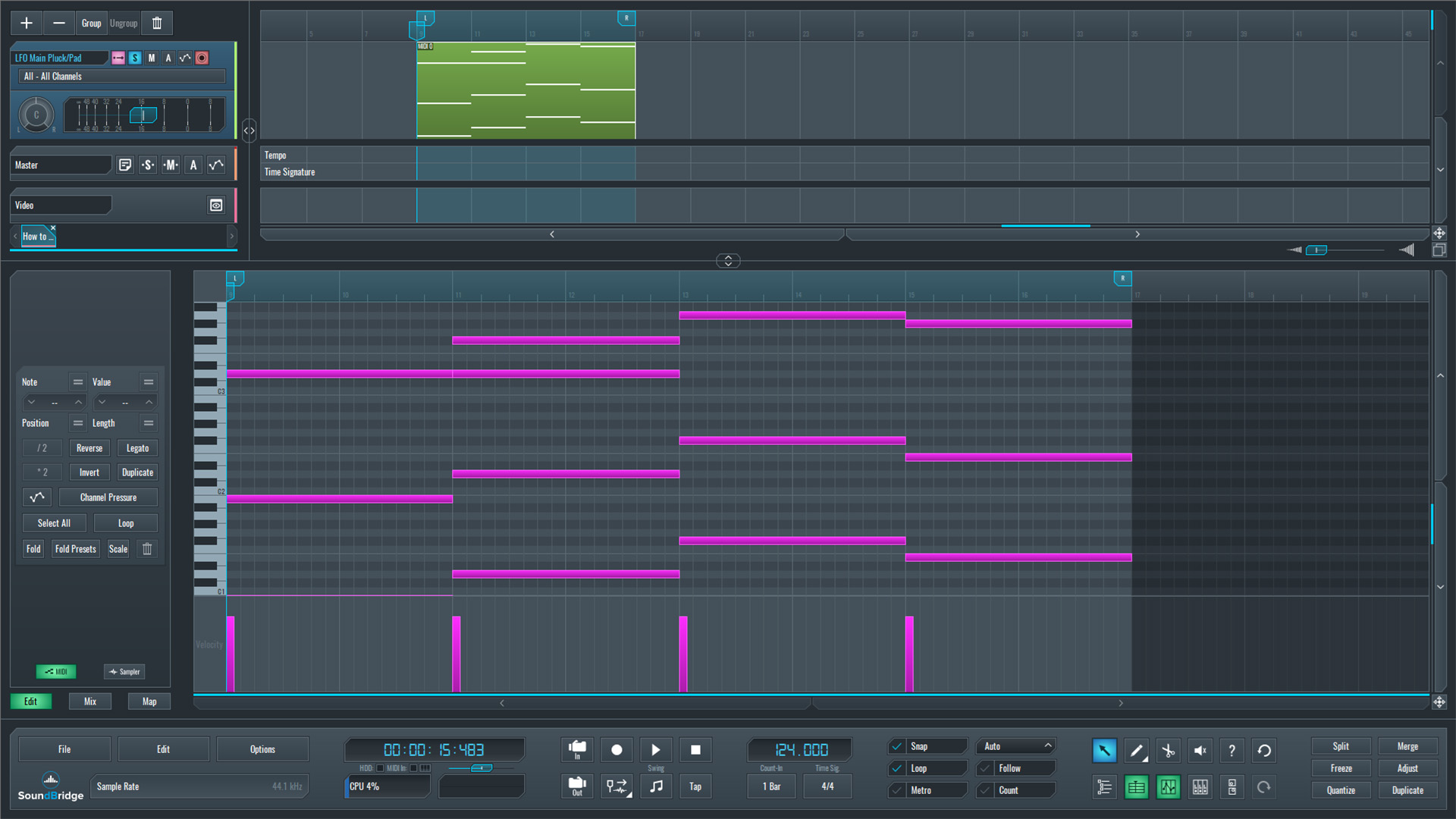 This is an image of the MIDI chord progression for our modern LFO pluck.