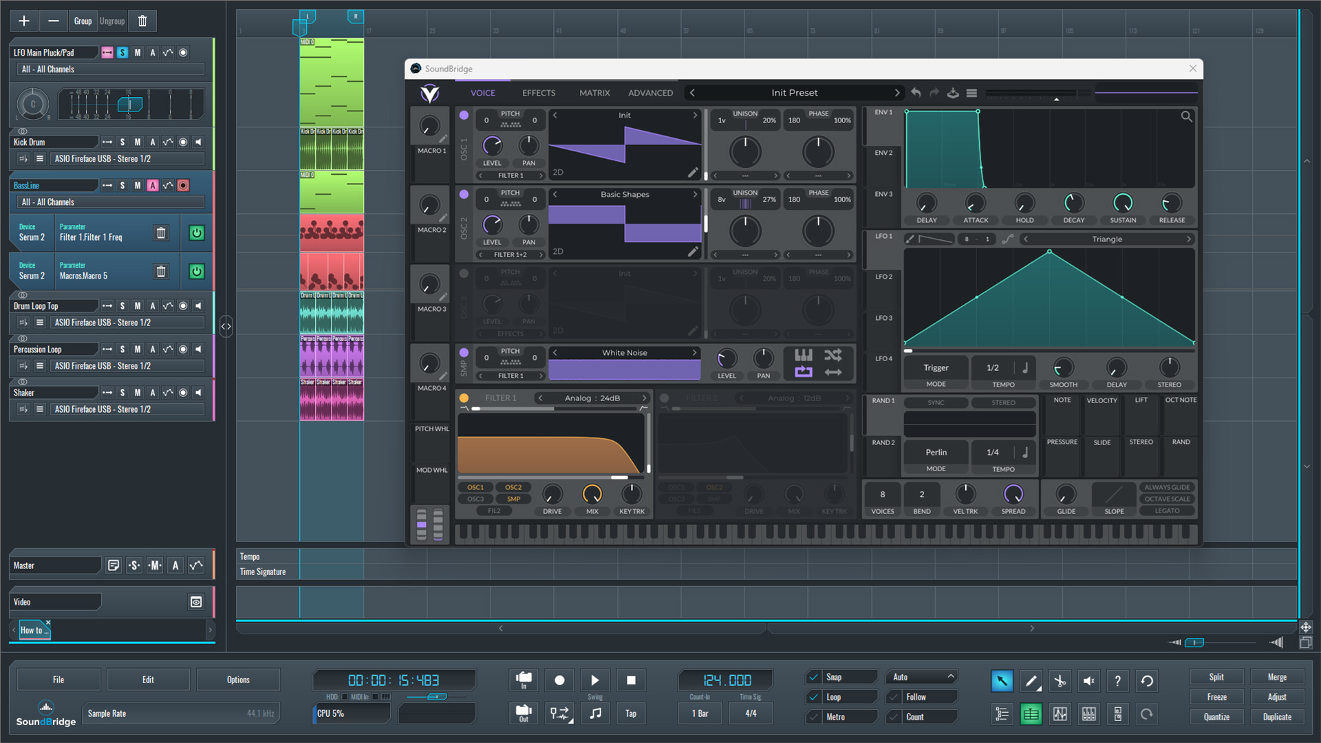 This is an image of the Vital: Synth OSC and filter settings we used to design our LFO pluck.