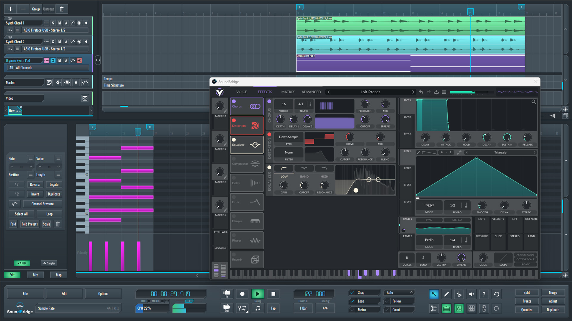 This is an image of the Vital synth effects settings we used to design our organic pad sound.