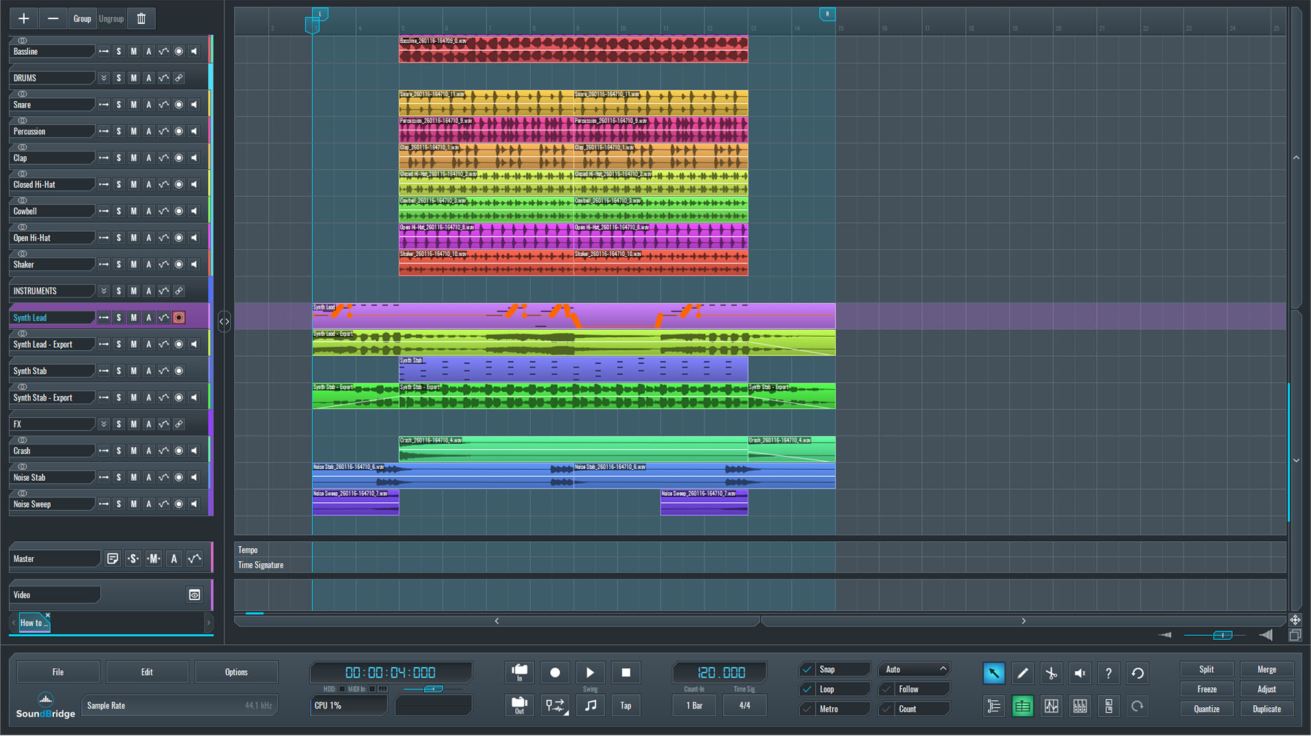This is an image of our full mix in the SoundBridge sequencer.