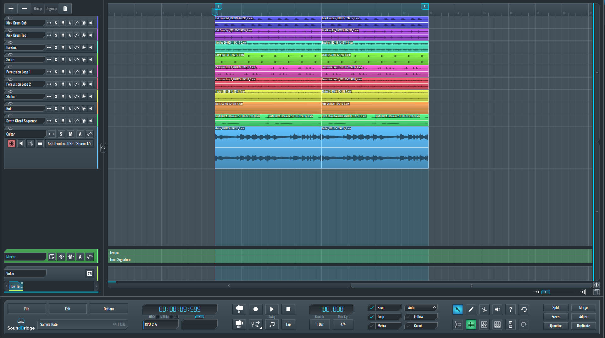 This is an image of our full mix in SoundBridge before we make anything sound psychedelic.