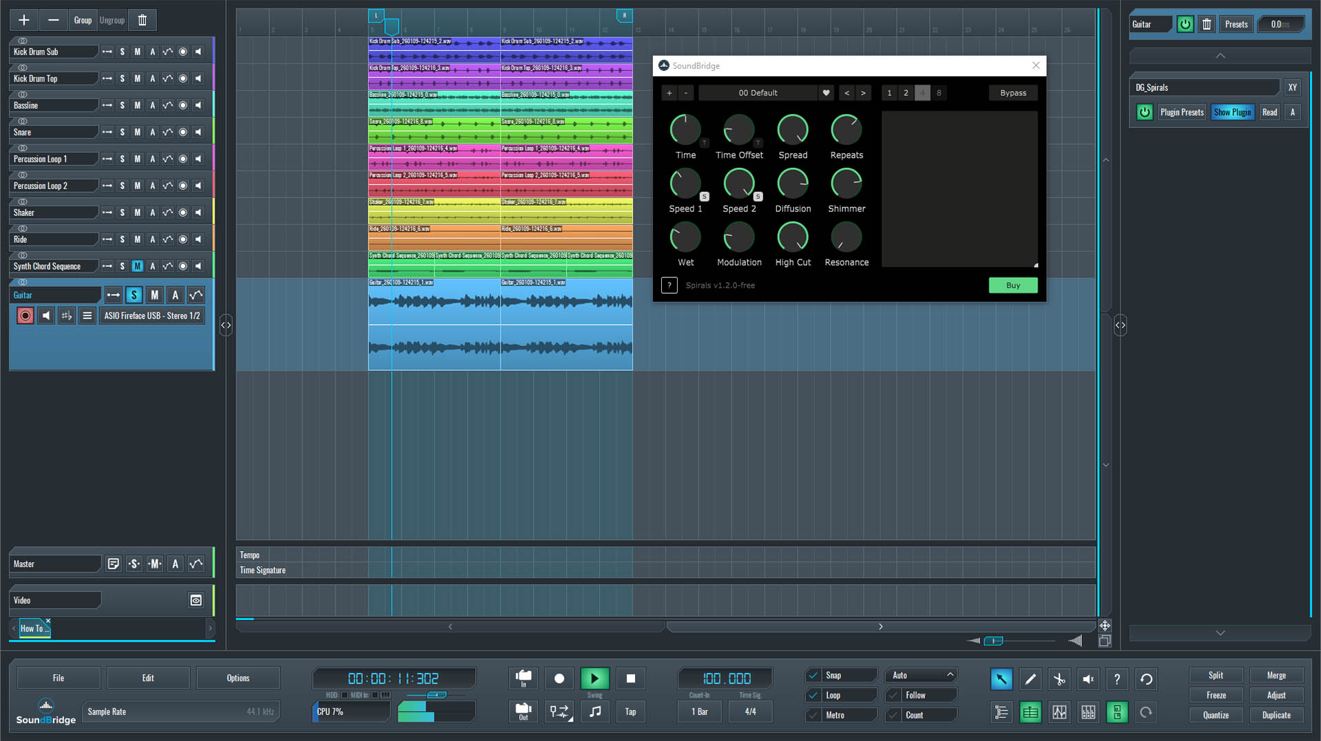 This is an image of the Spirals interface used to process our guitar sound.