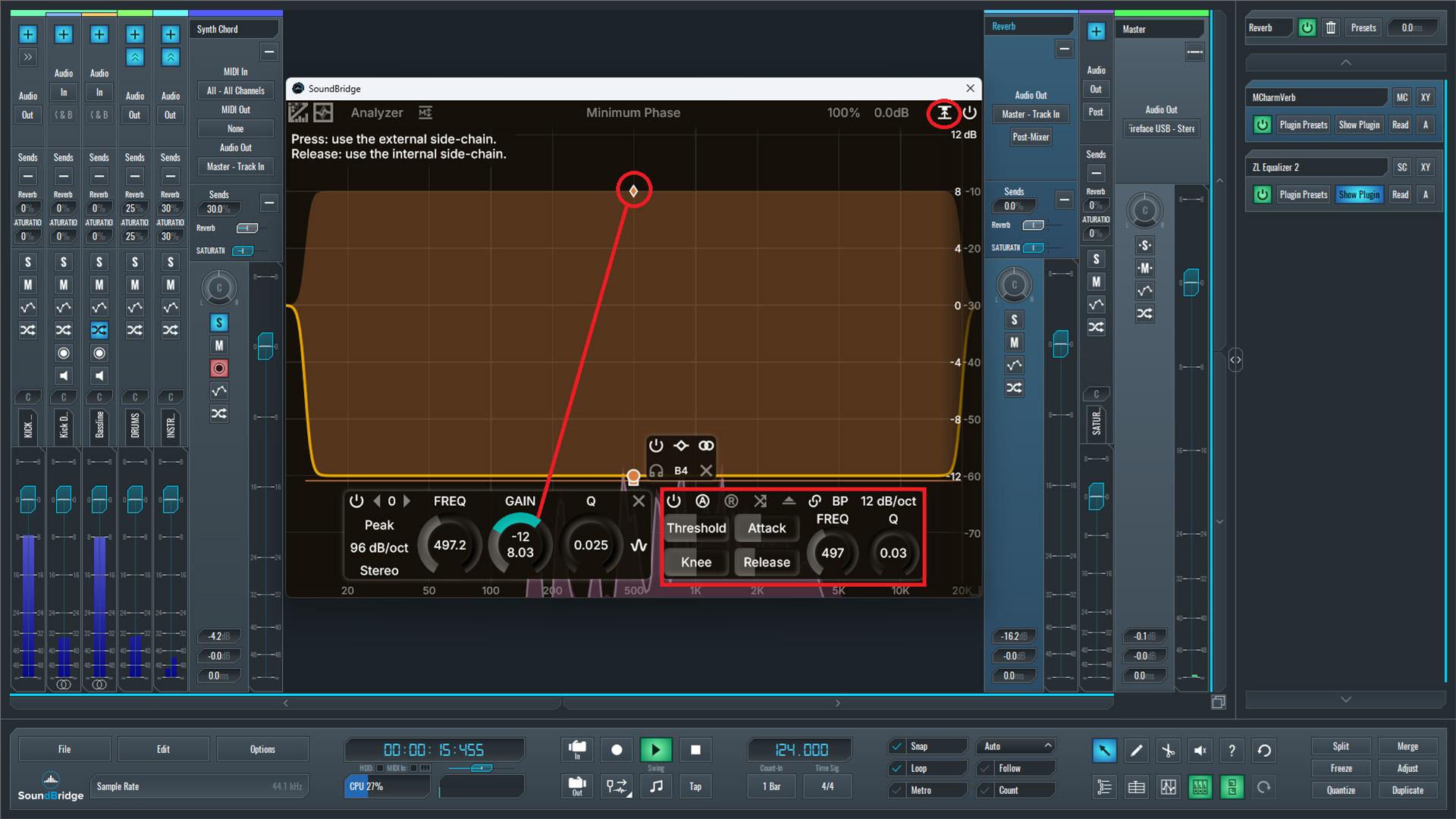 This is an image of the ZL Equalizer 2 plugin we used to duck our reverb dynamically