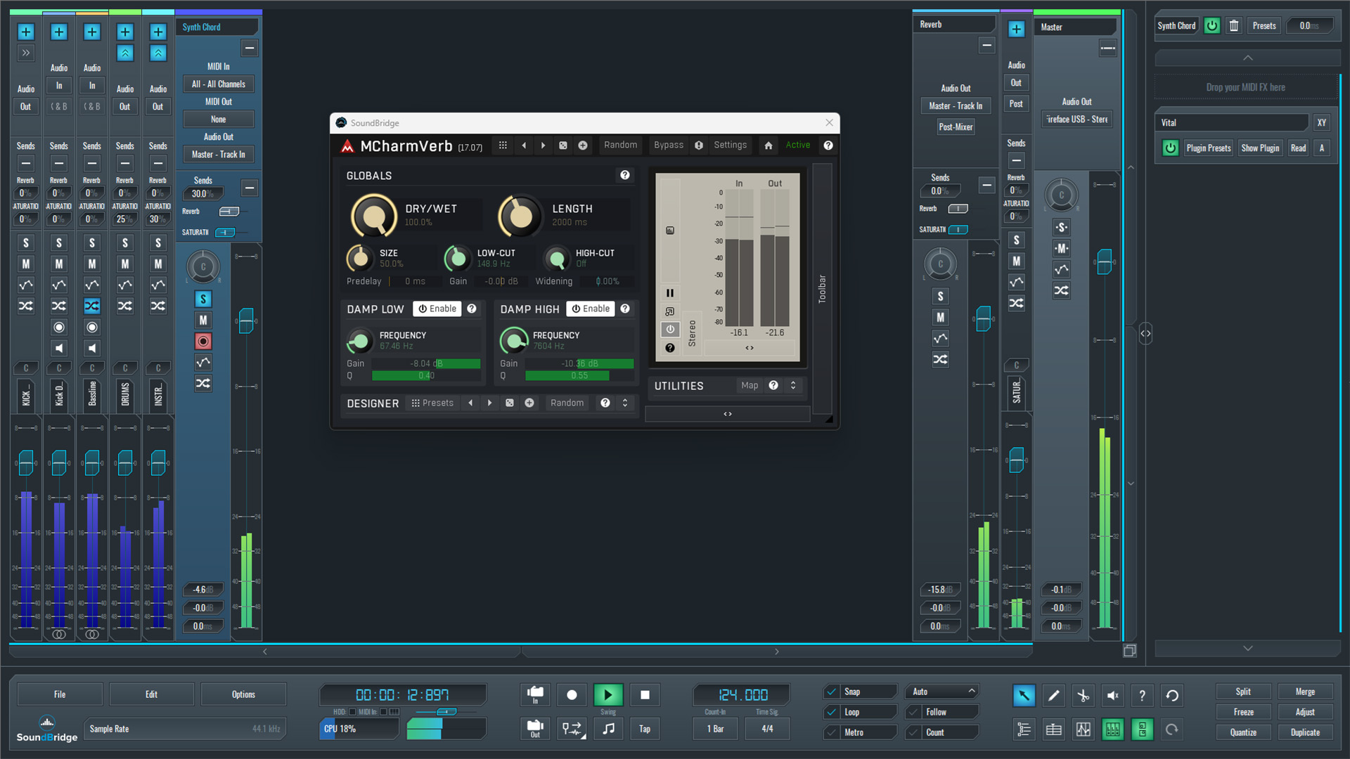 This is an image of the Melda MCharmVerb plugin we used on our reverb send track