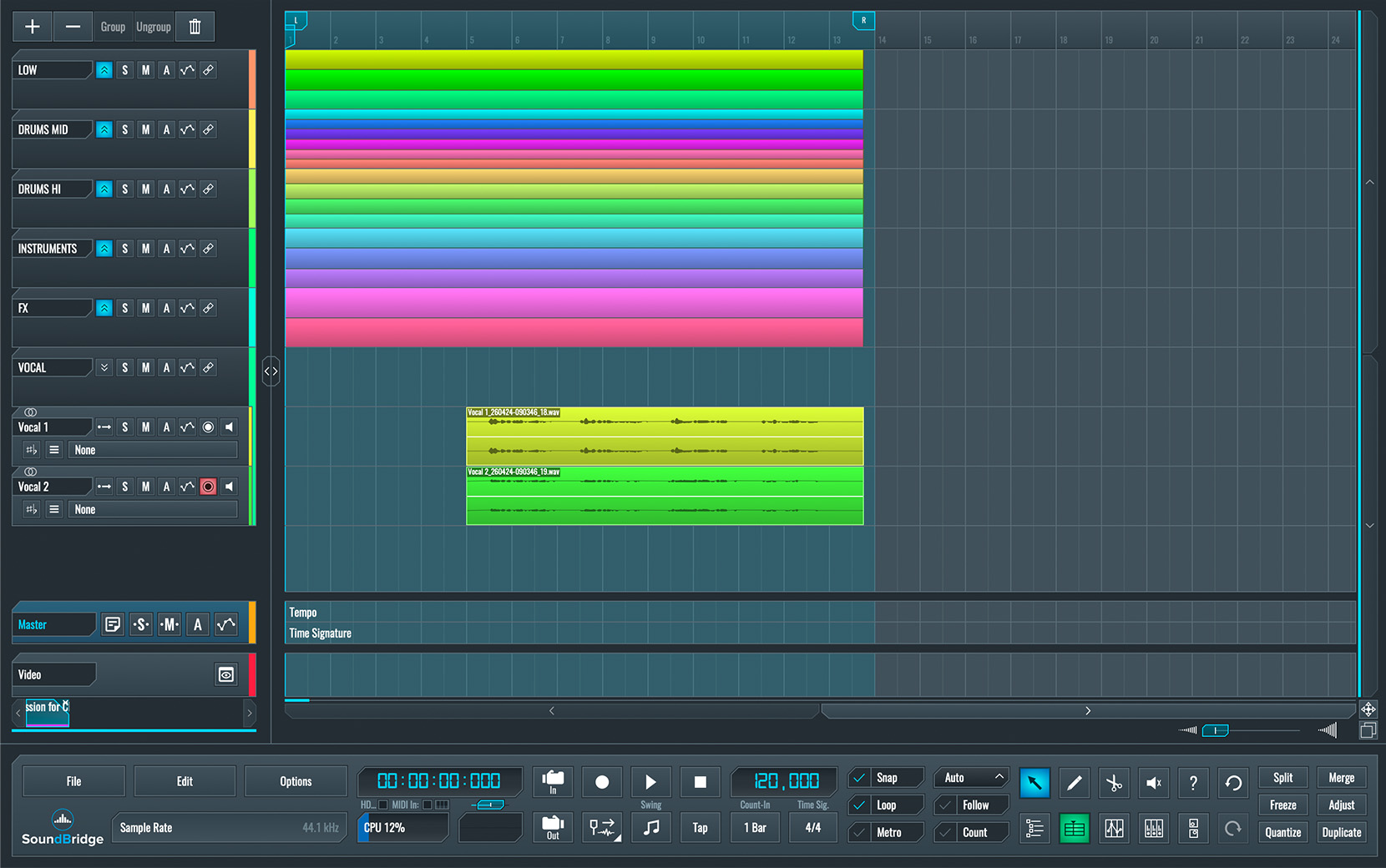 This is an image of our full mix in SoundBridge: DAW