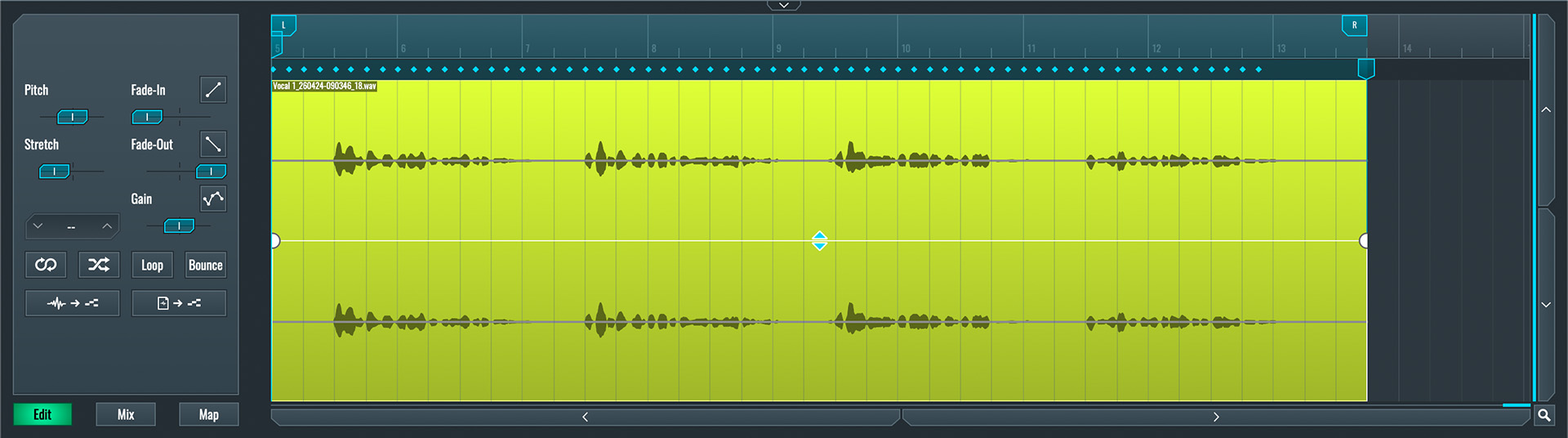 This is an image of our vocal's waveform after the first stage of compression