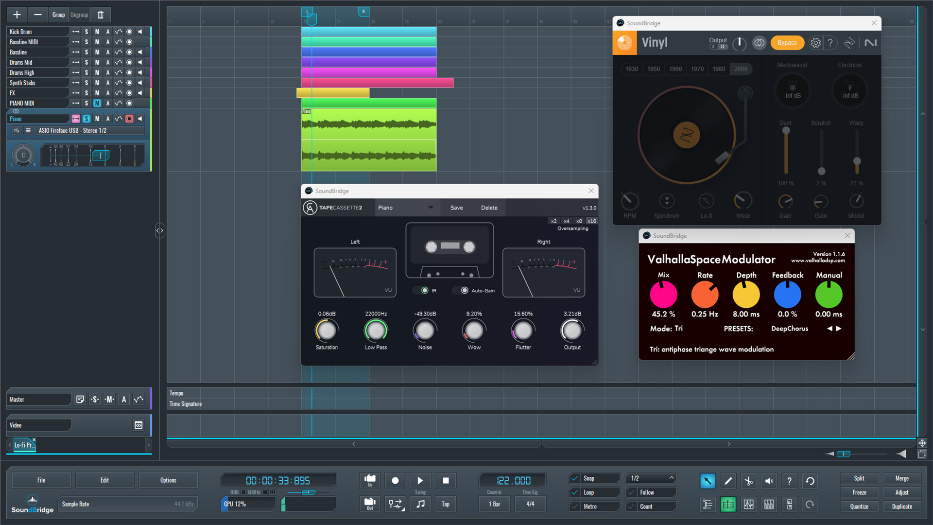 This is an image showing the Caelum Audio Tape Cassette 2 plugin we used to add more lo-fi processing to our piano sound.
