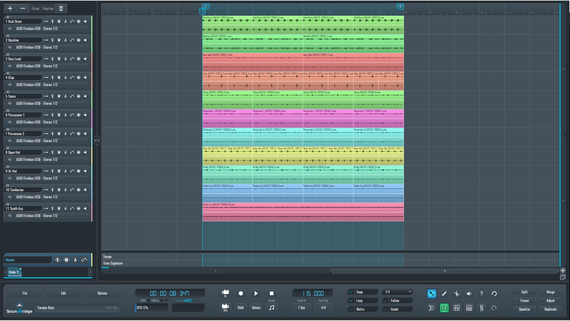 This is a screenshot of our mix taken before we make the drums sound warmer