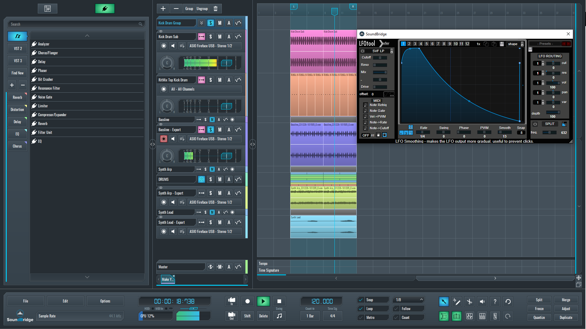 This is a screenshot of our mix and LFO Tool effect used to make the kick and bass tighter