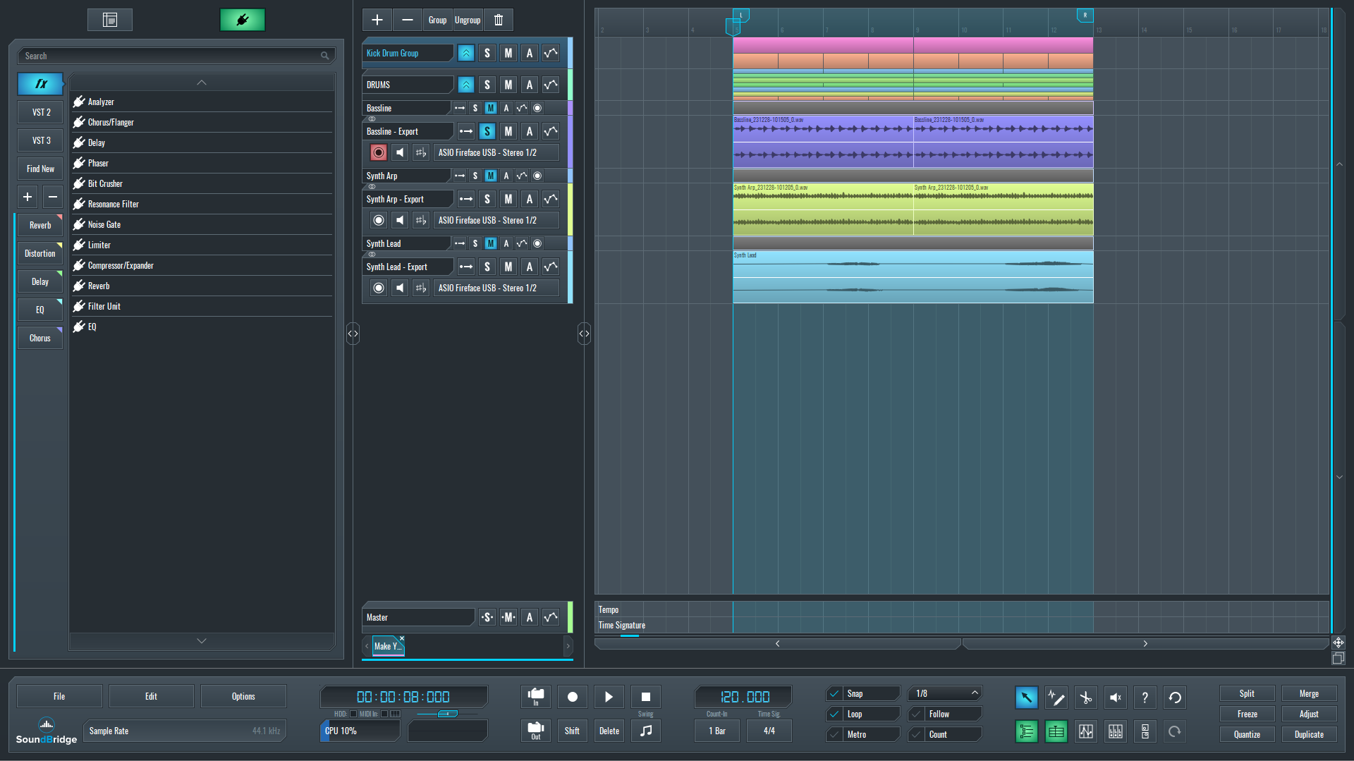 This is a screenshot of our mix before applying any processing to the kick drum.