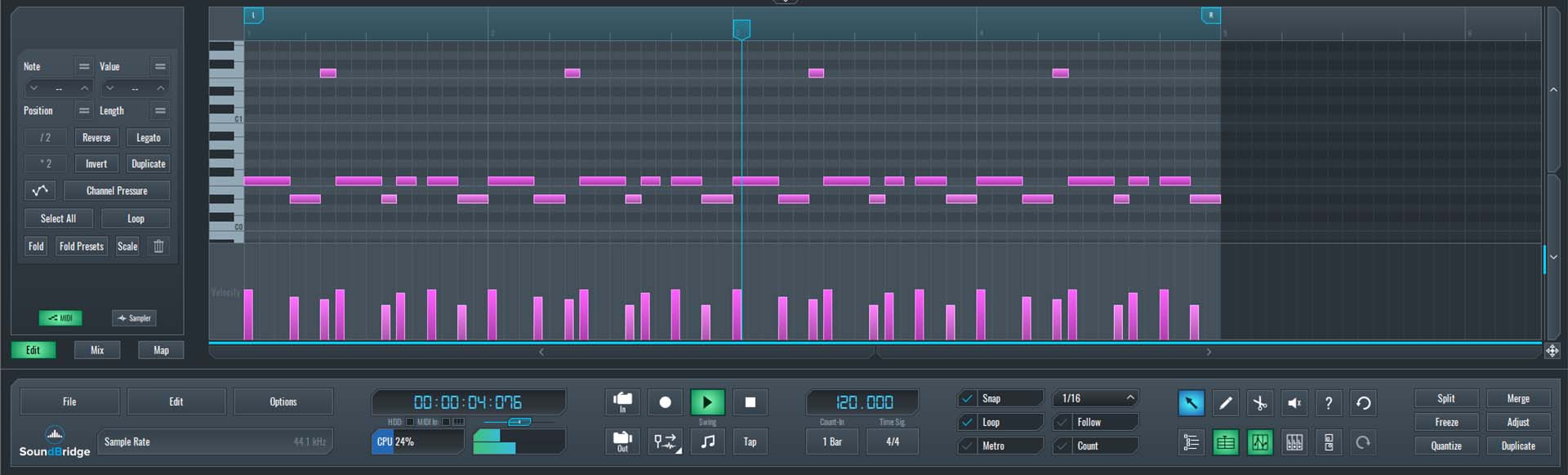 This is an image of the MIDI arrangement for our bassline.