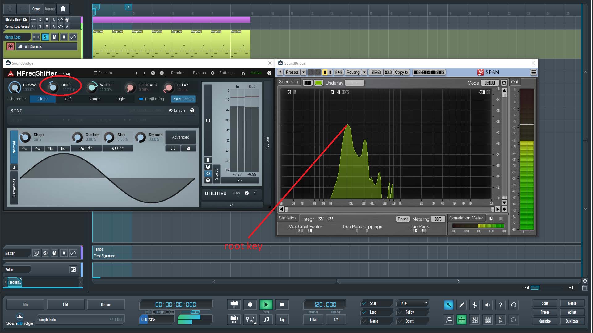 This is an image of the Voxengo SPAN interface before applying multi-frequency shifting.