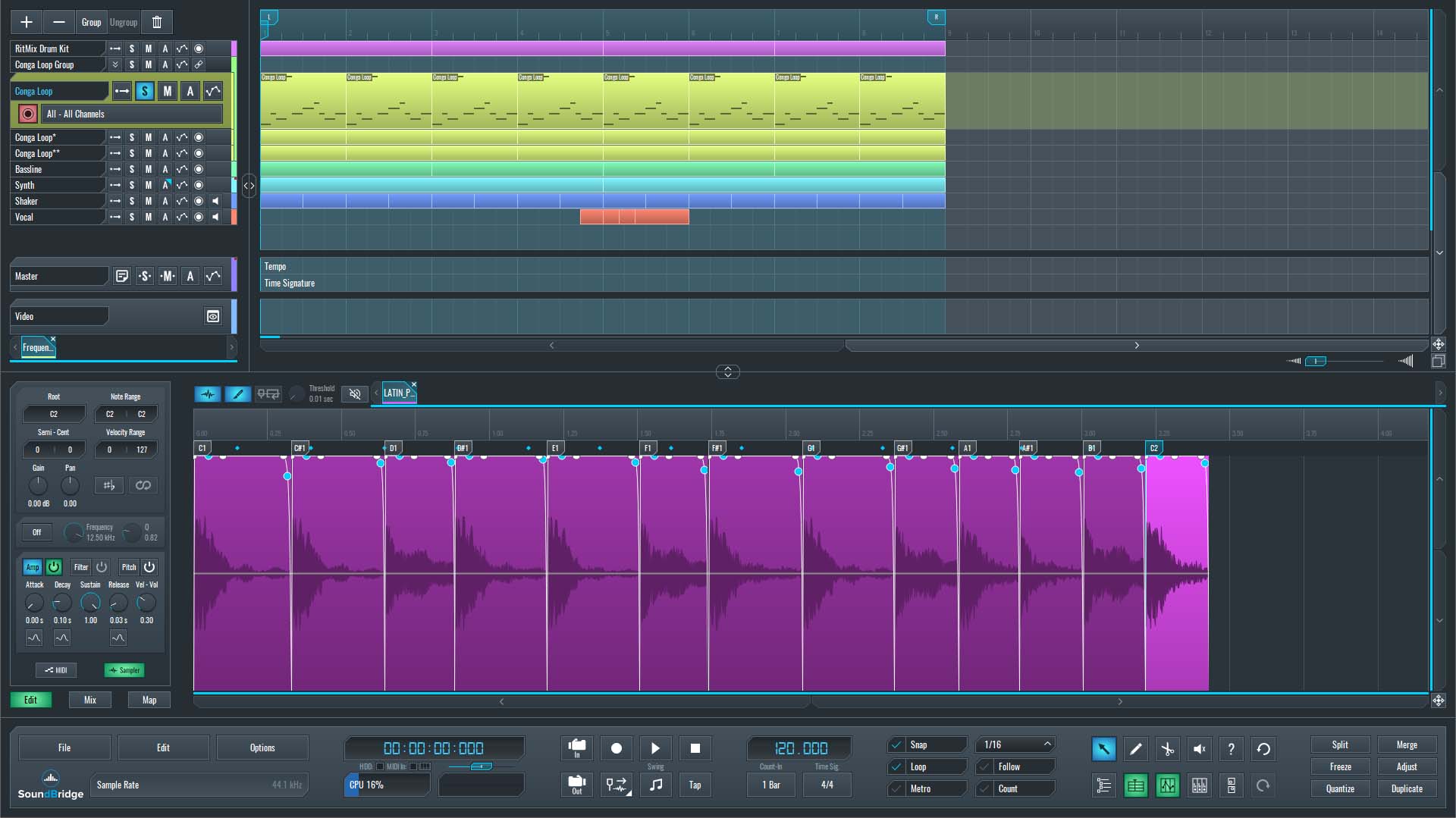 This is an image of our percussion loop in the SoundBridge sampler.