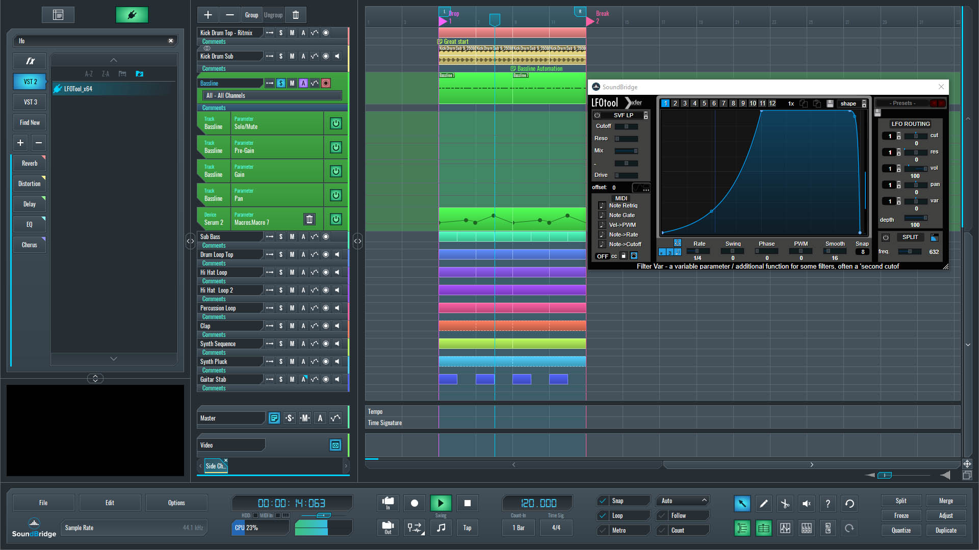This is an image of the sidechain technique using a LFO Tool in SoundBridge.