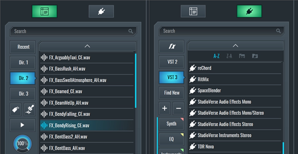This image shows the file and plugin management in SoundBridge