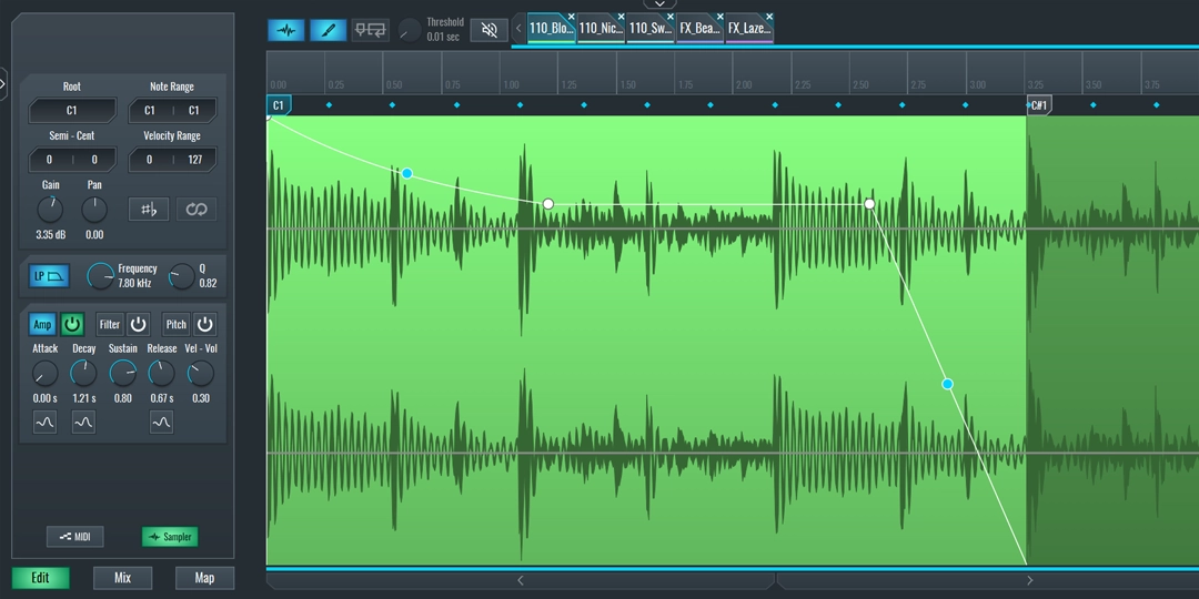 This image shows the integrated sampler in SoundBridge