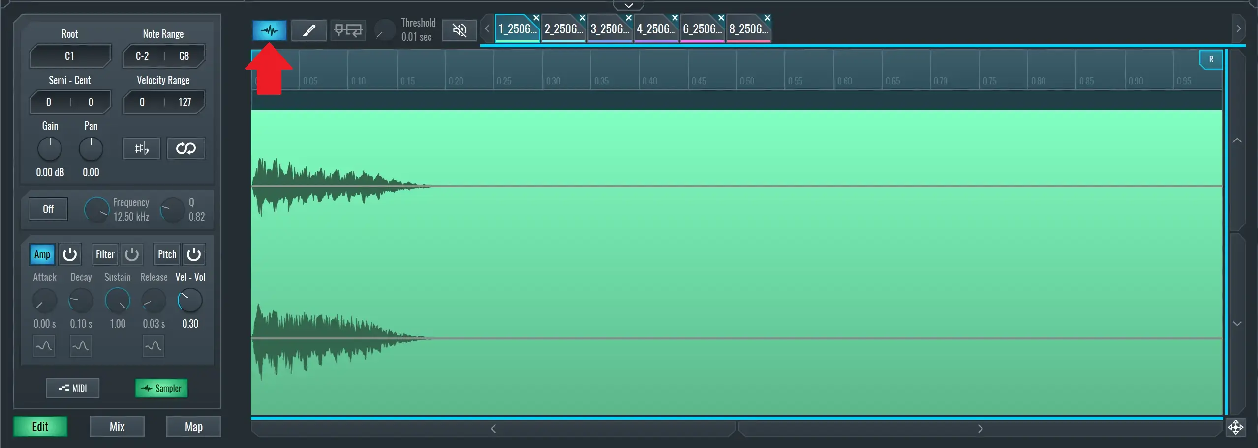 We start with a single synth sample playing the same MIDI sequence repeatedly