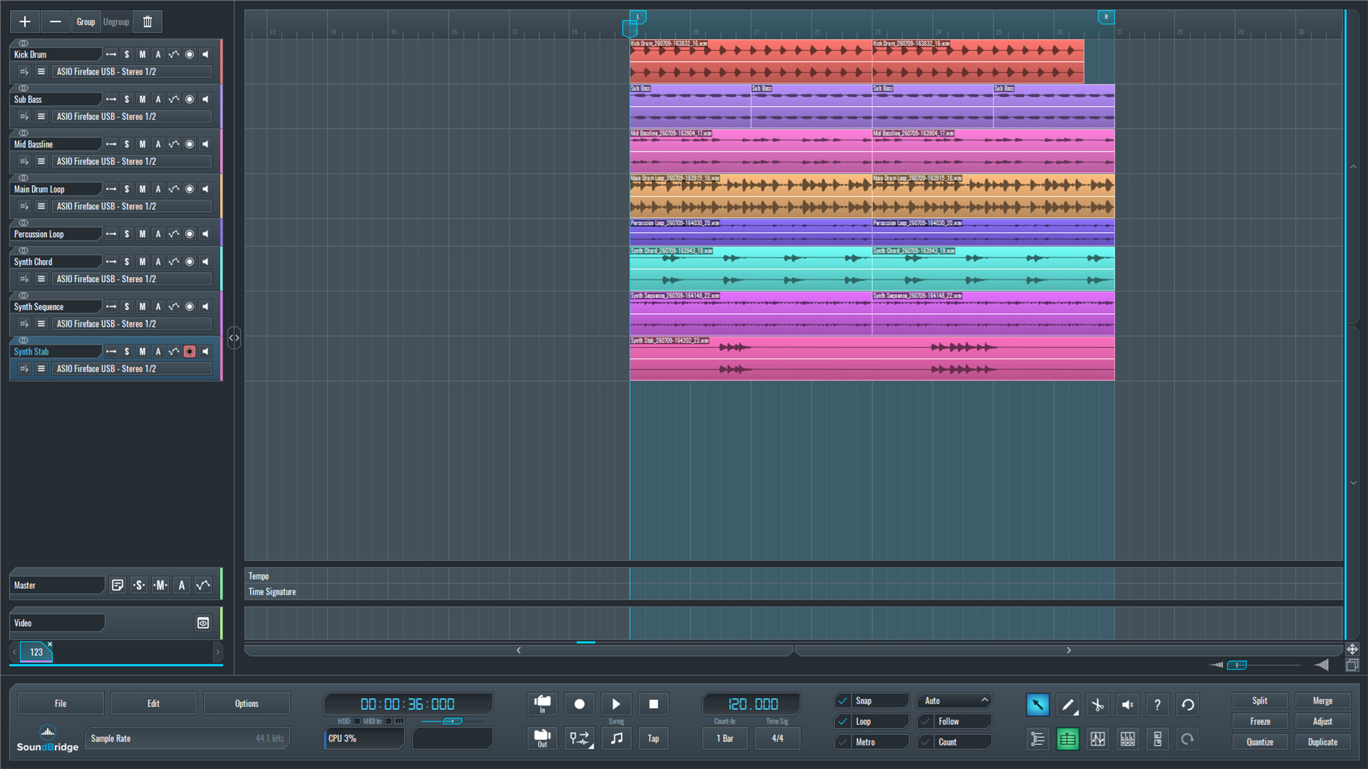 This is an image of our full mix in SoundBridge: DAW.