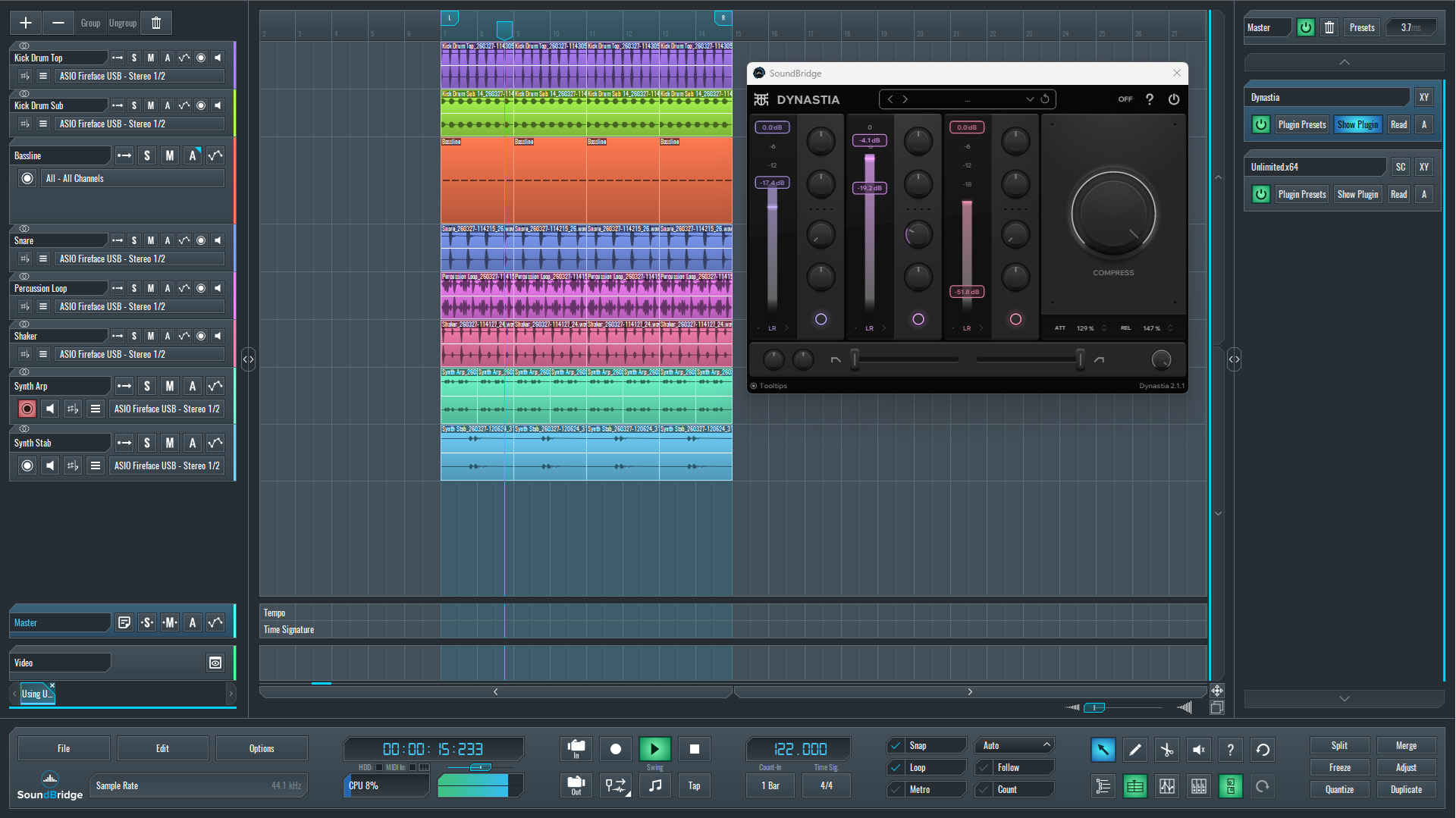 This is an image of our full mix with all processed sounds in SoundBridge.