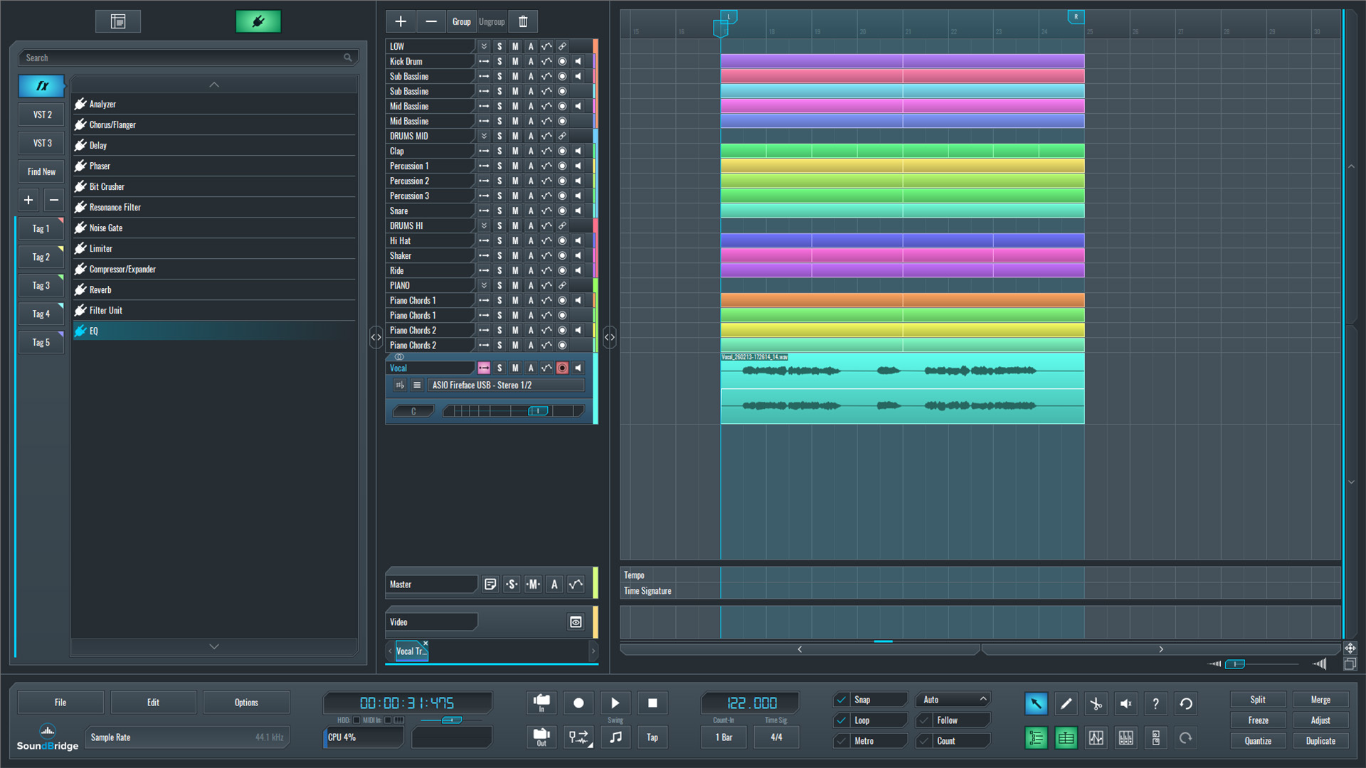 This is an image of our full mix in SoundBridge: DAW