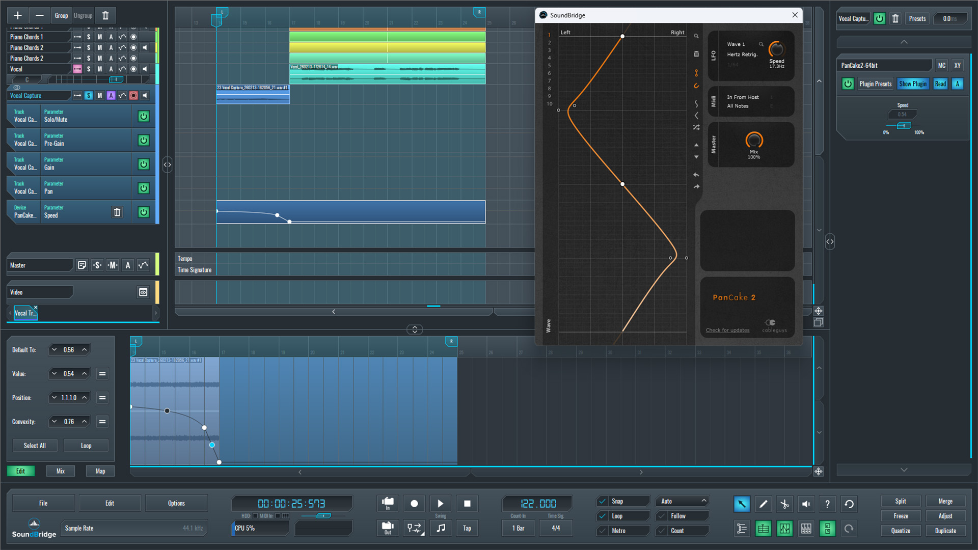 This is an image showing the Pancake by Cableguys plugin we used to add rhythmic modulation to our vocal transition