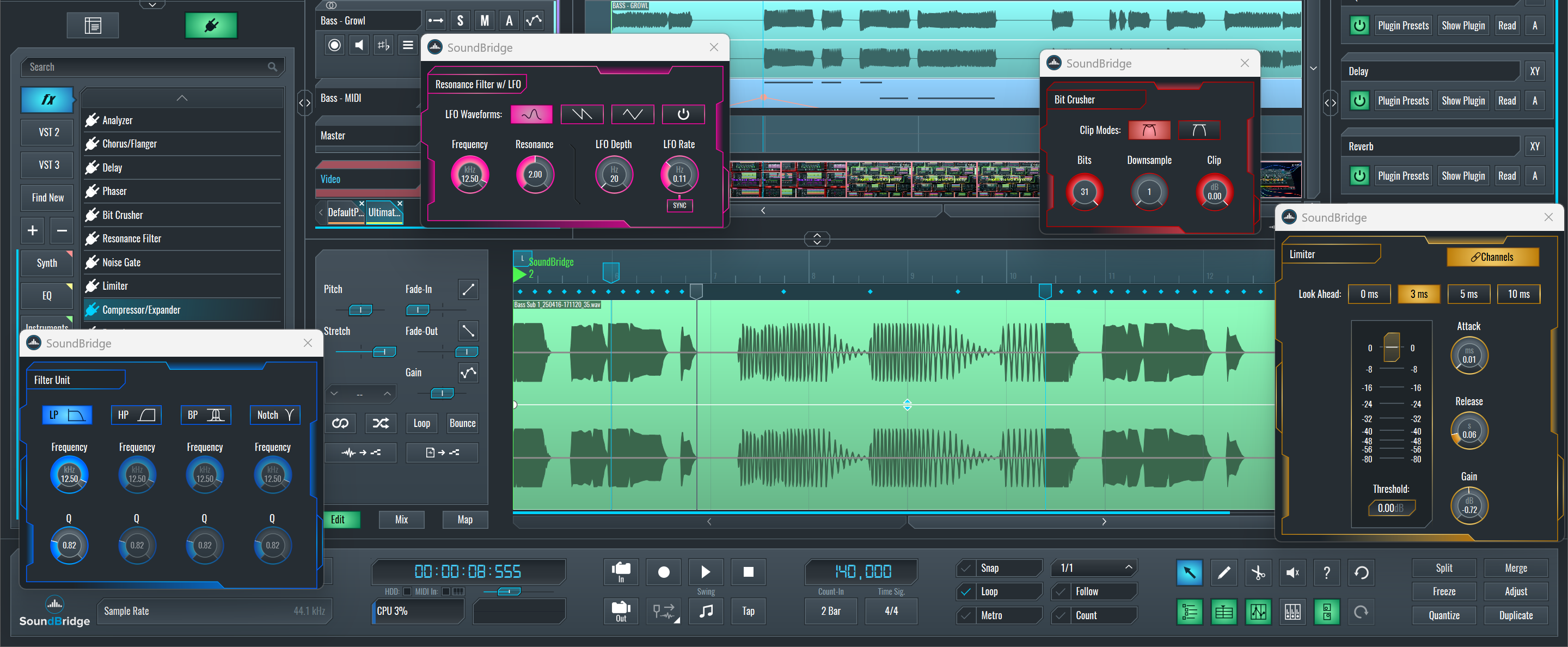 Image of SoundBridge showcasing effects and the beat detection algorithm.