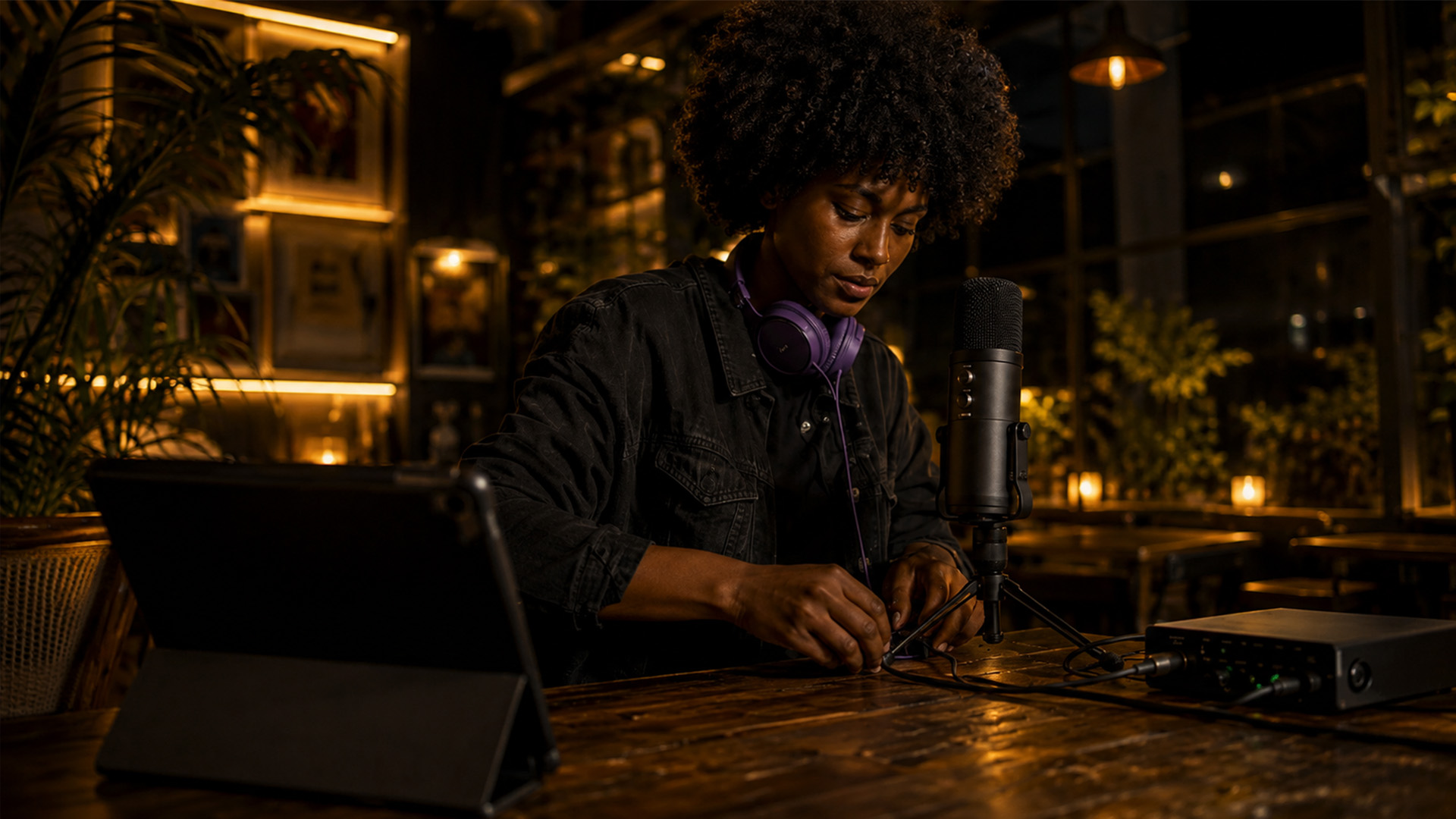 An Indie musician setting up remote studio gear