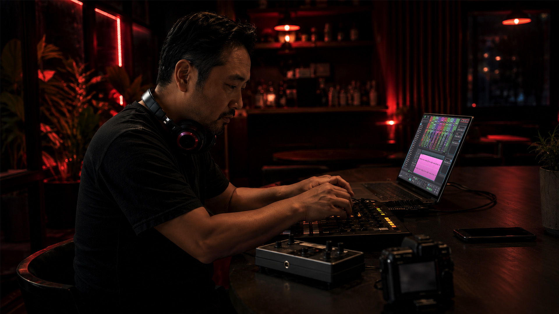 A producer managing live cloud music production