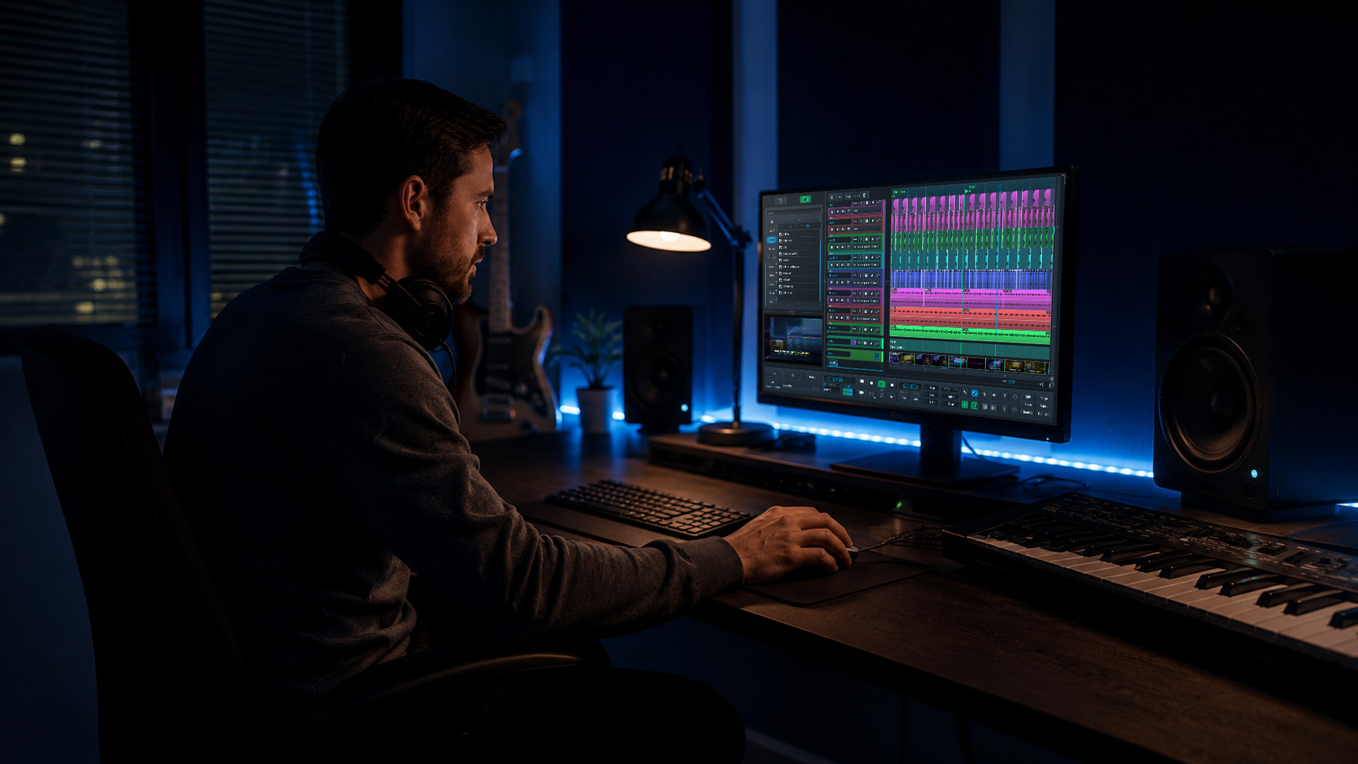 An audio producer working on a DAW