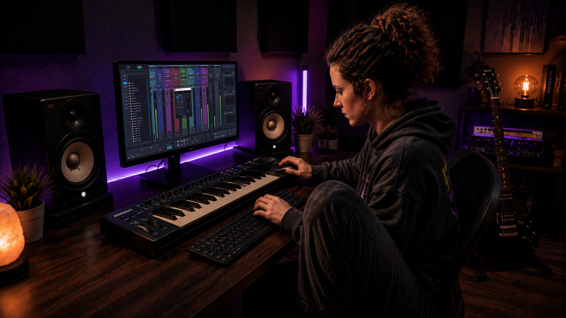 A producer checking the limiter ceiling in a DAW