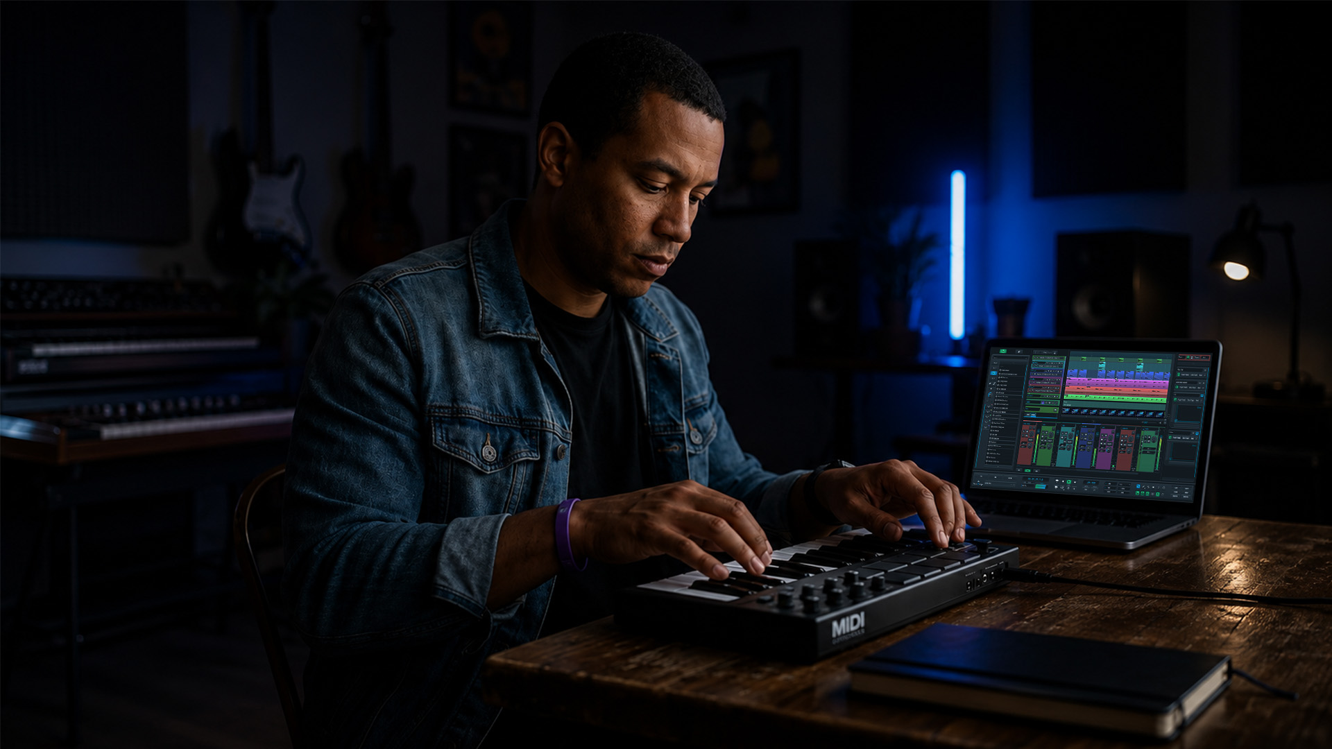 Hands playing a MIDI keyboard controller