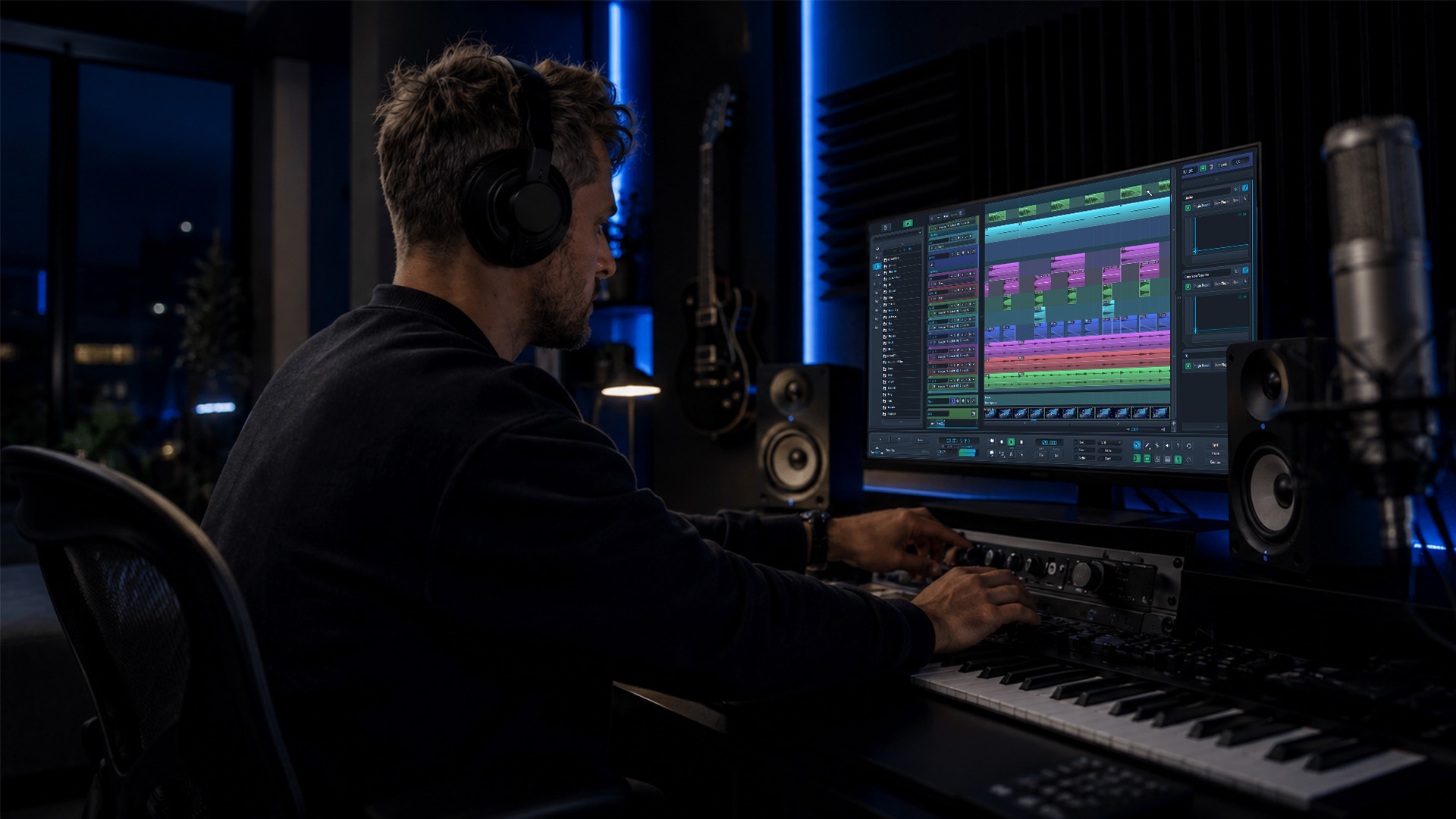 An audio engineer adjusting a low-latency monitoring setup