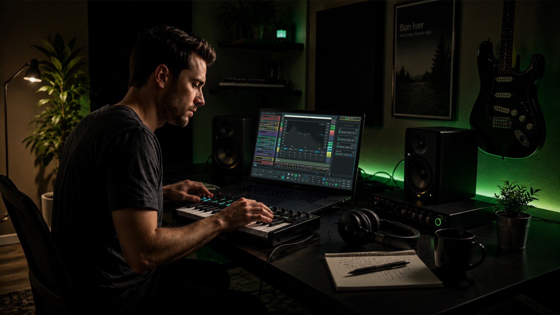 Engineer reviewing music feedback on digital audio project