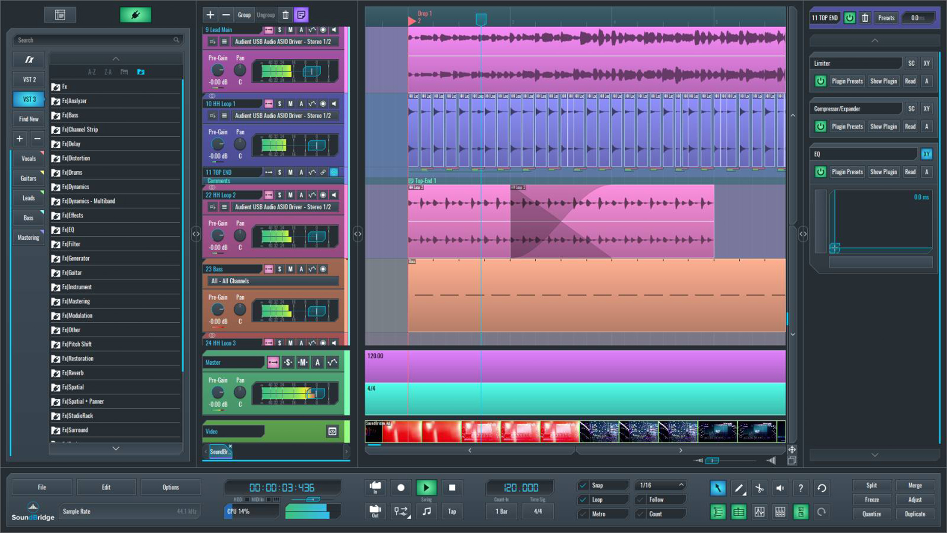 This is an image of an audio sample crossfade in SoundBridge