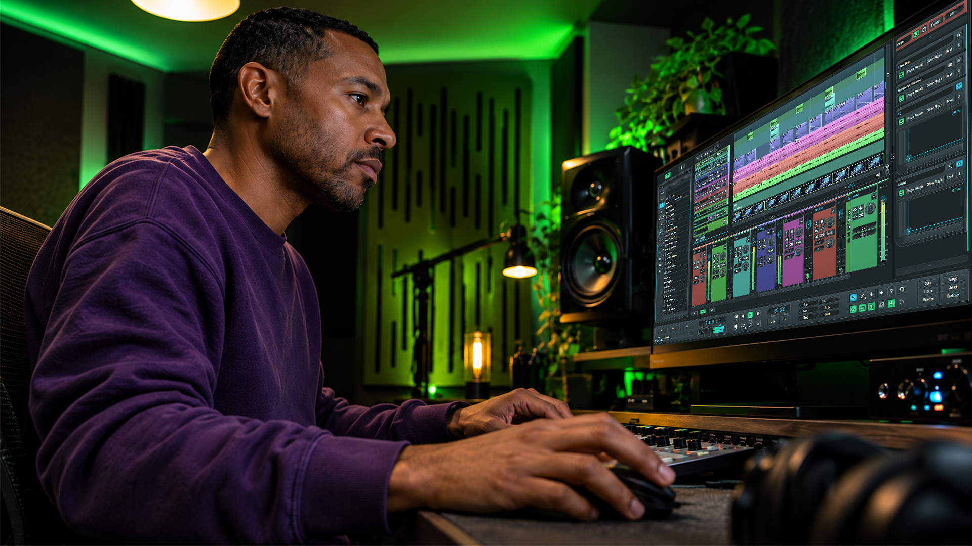 A producer working on audio in SoundBridge: DAW