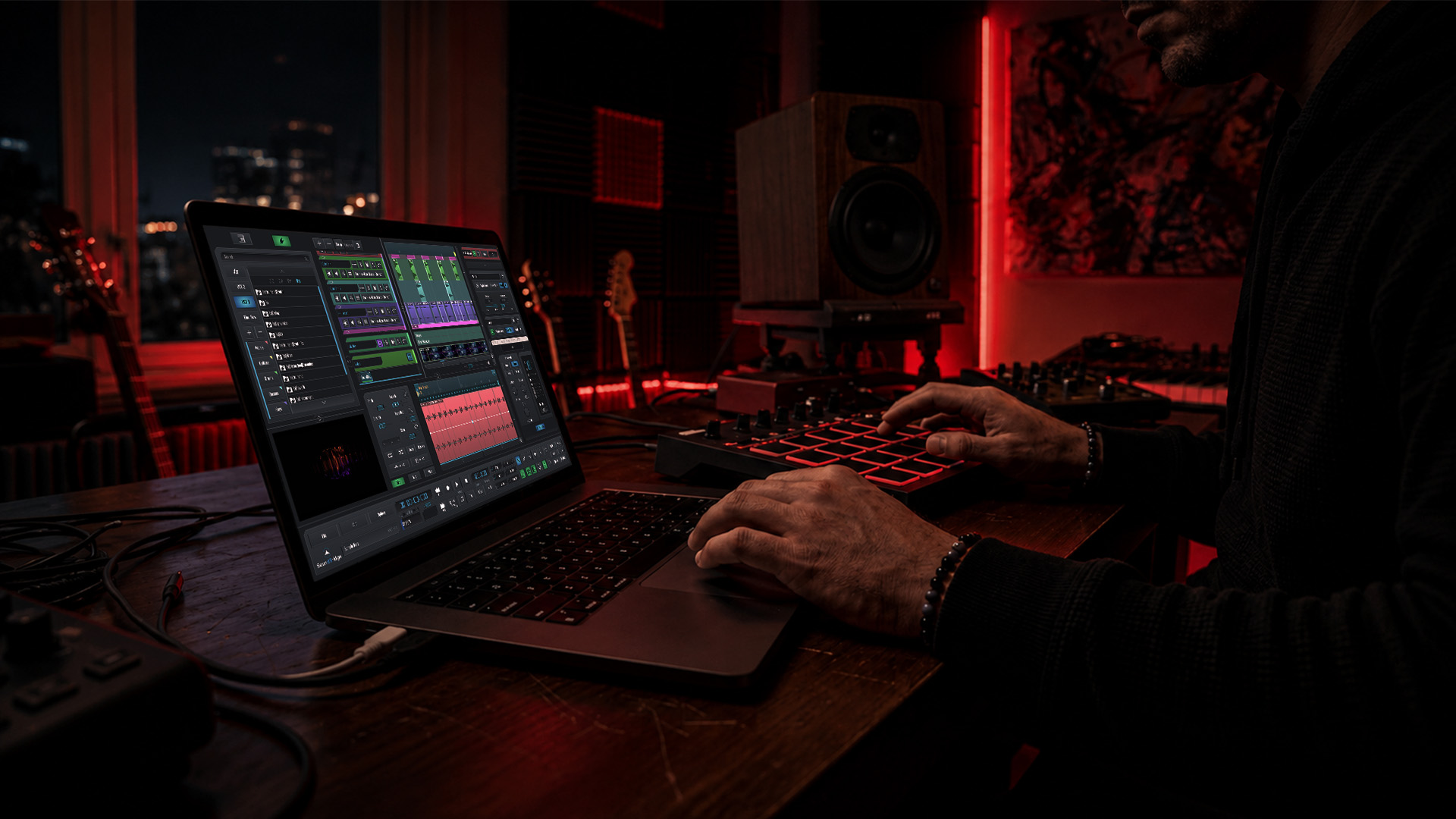 A producer selecting drum samples on a digital device
