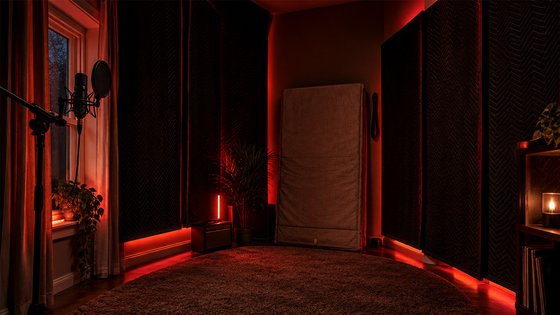 A small room treated with blankets, a rug and a mattress