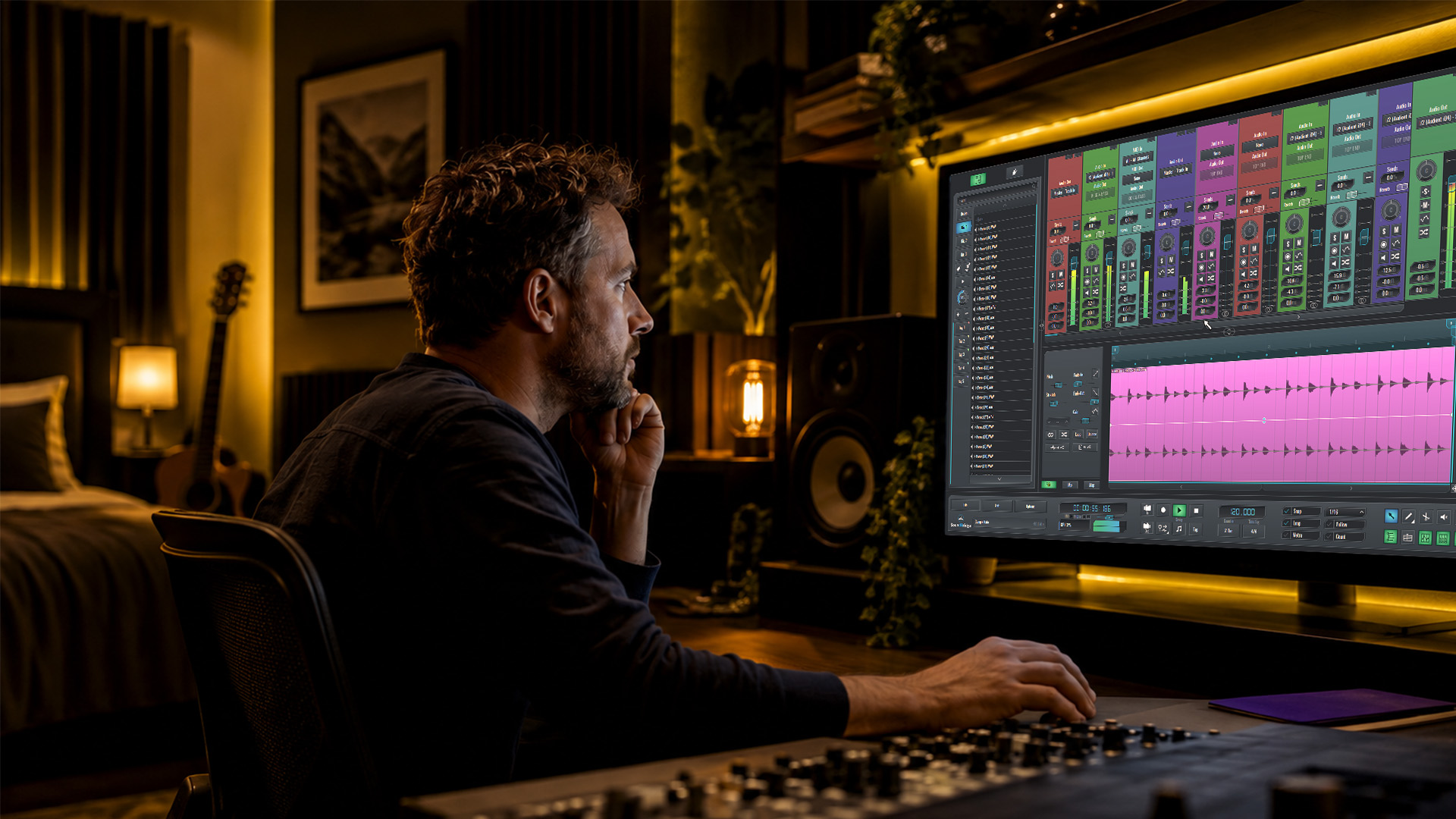 An editor checking audio-video synchronization