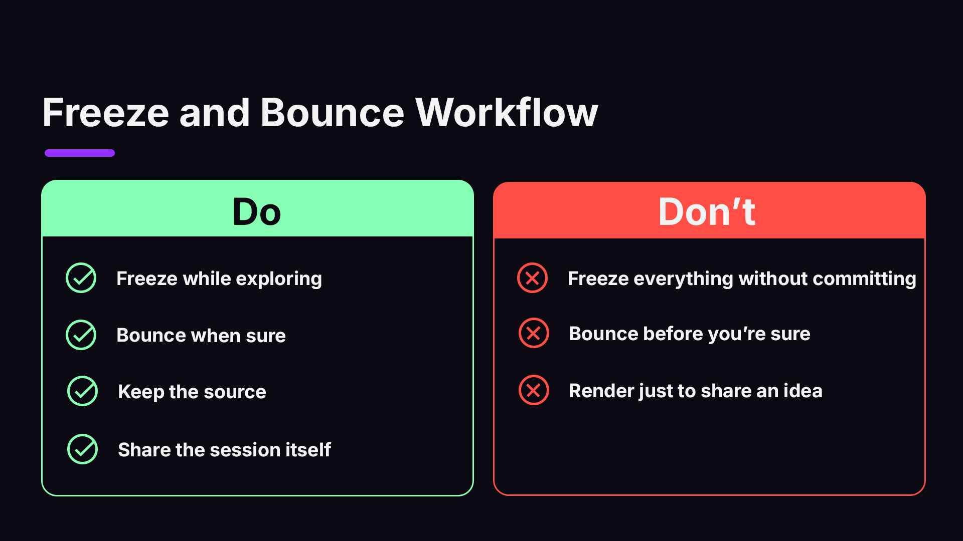 Freeze/bounce workflow diagram