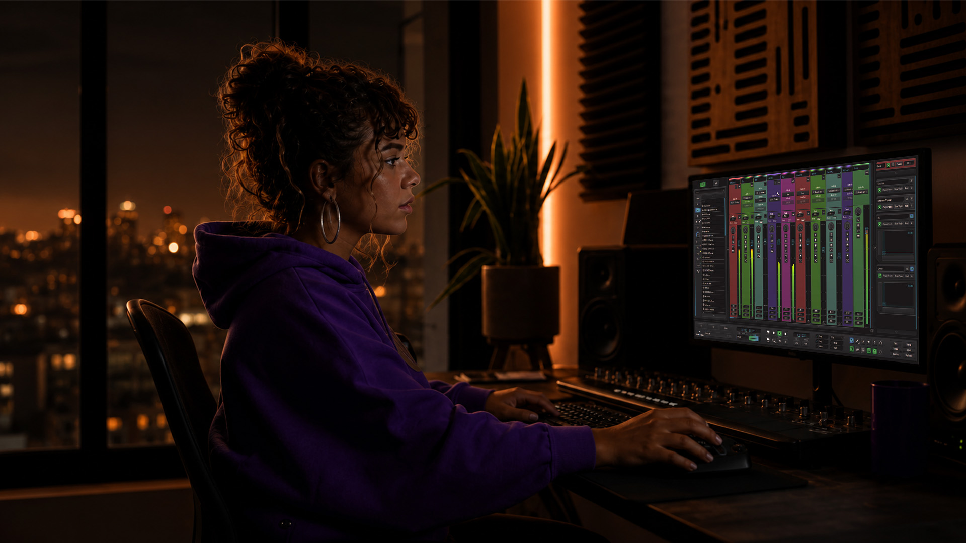 A producer editing vocal tracks on a computer