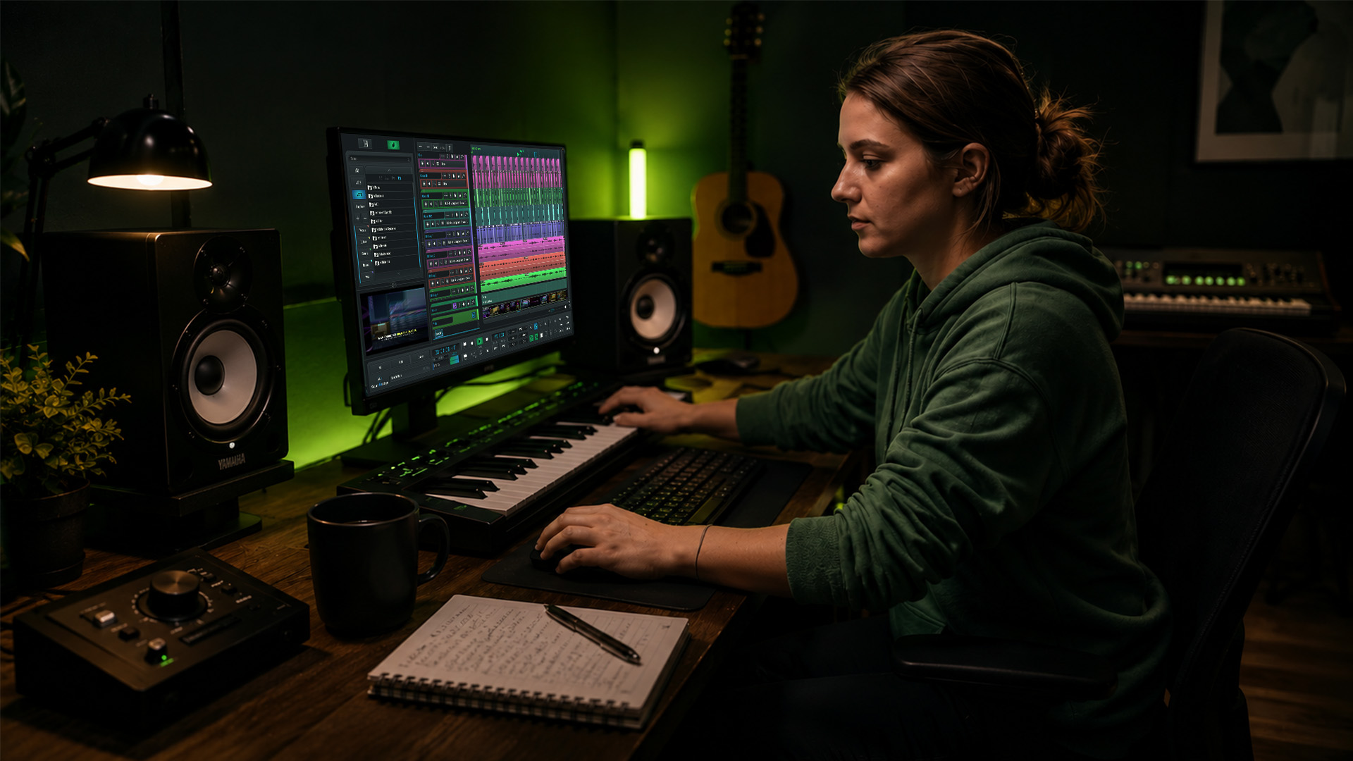 A technician working in a home studio
