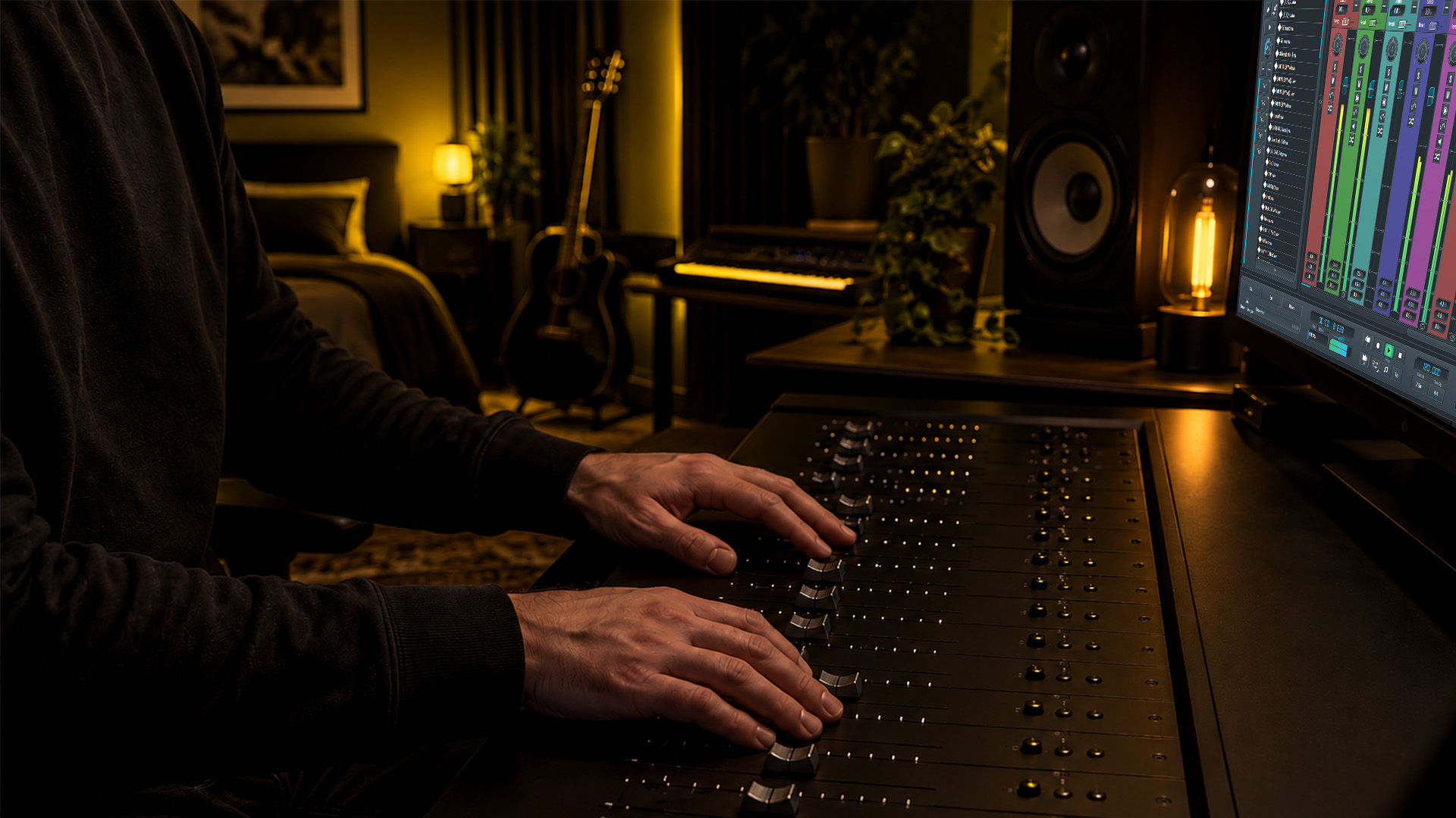 A producer shaping separate routed mixer channels