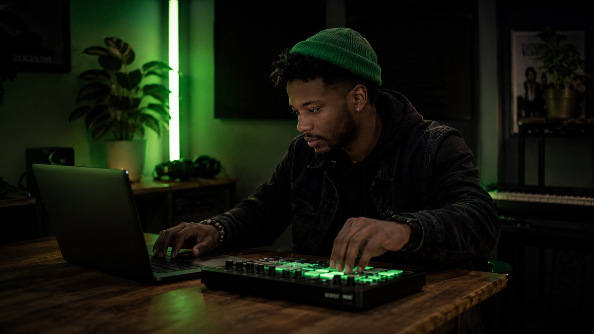 A music producer working with DAW shortcuts