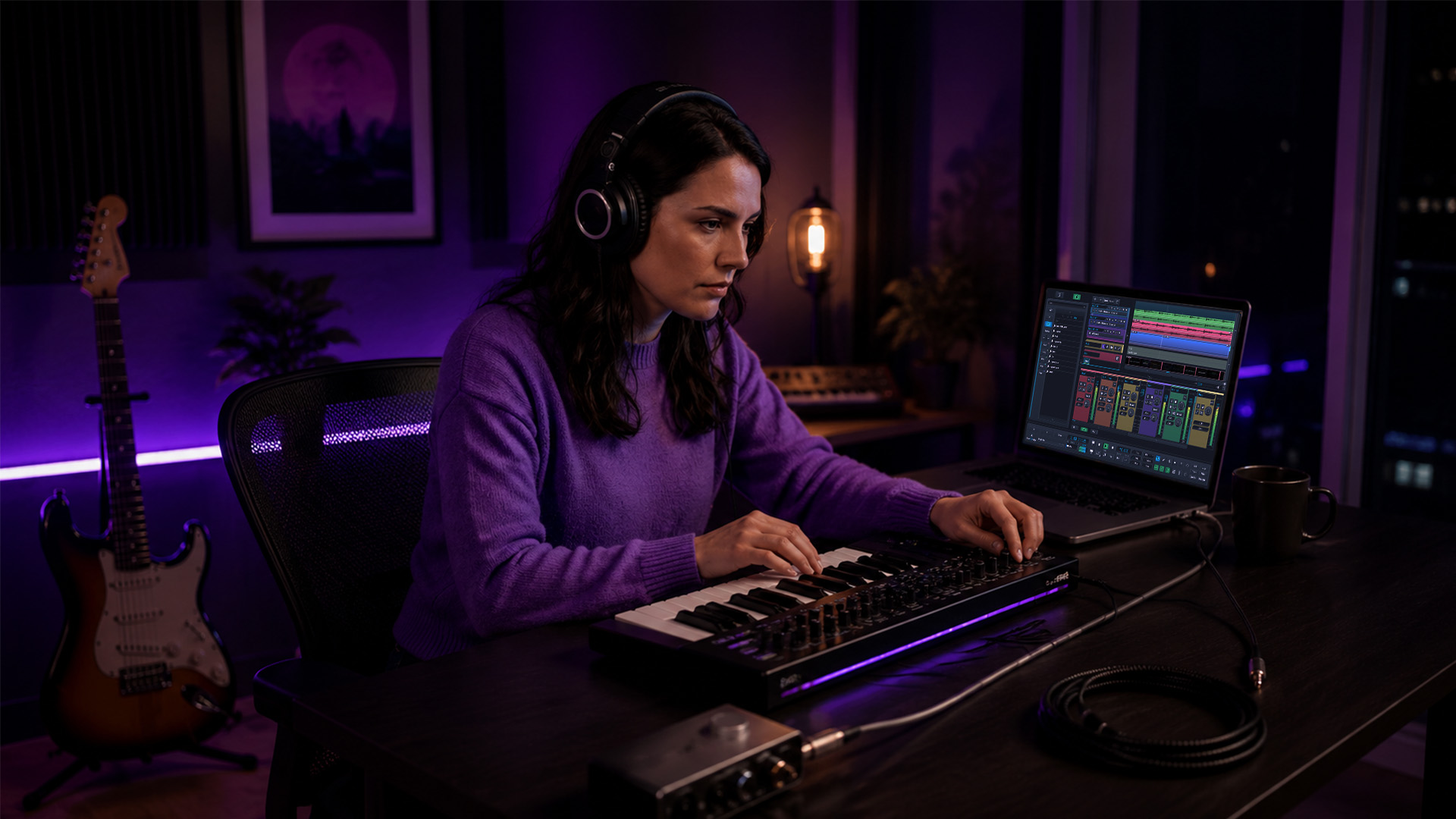 A woman learning to use a DAW