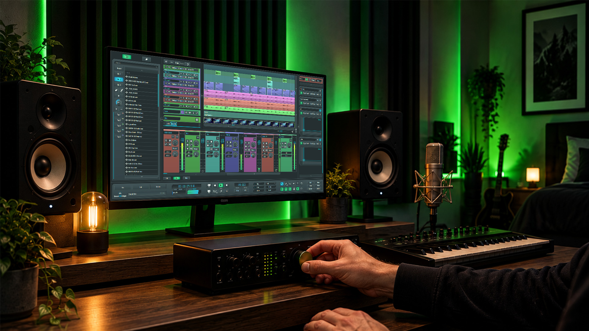 An audio engineer checking studio noise levels