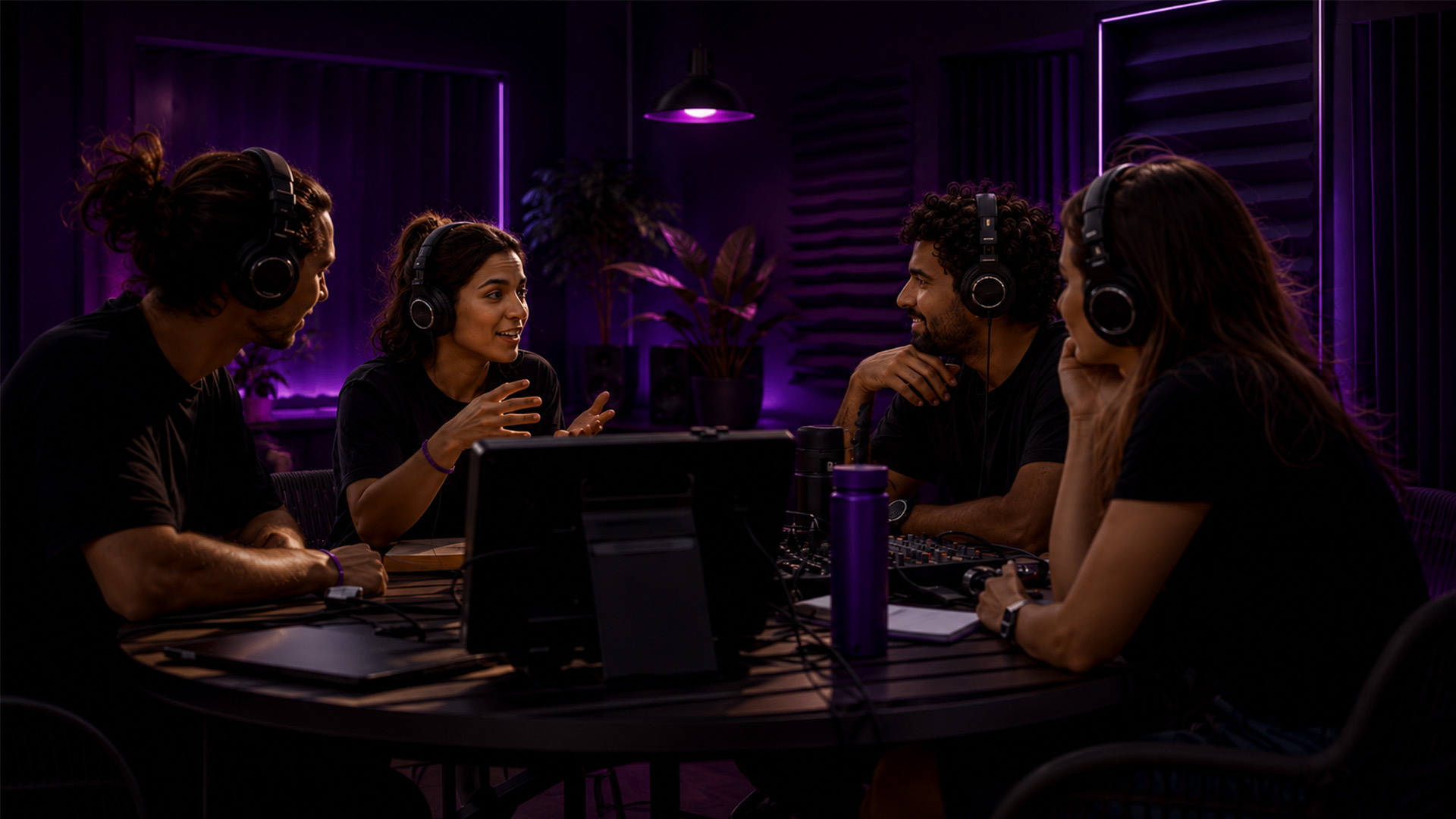 A team collaborating in a studio