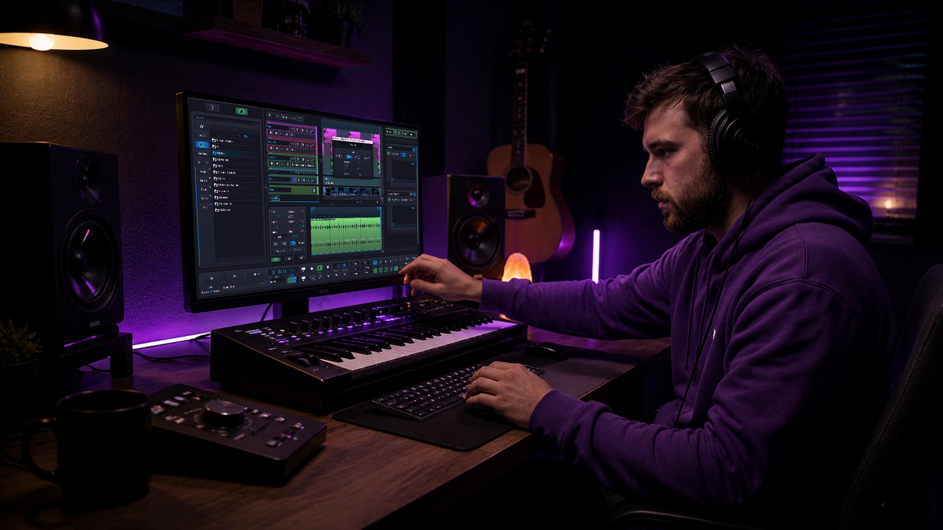 A music producer working in home studio