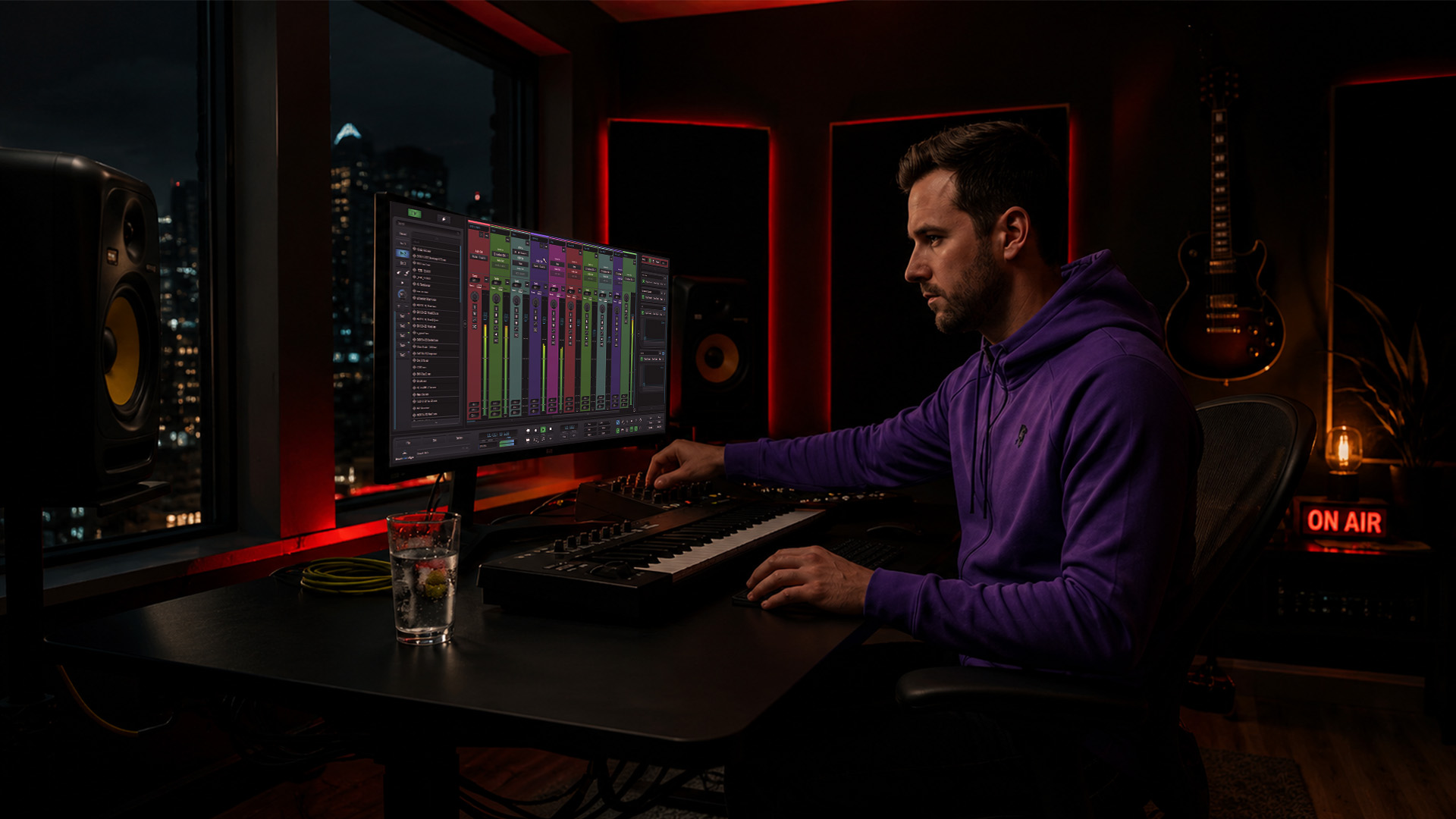 A remote music producer collaborating in a studio