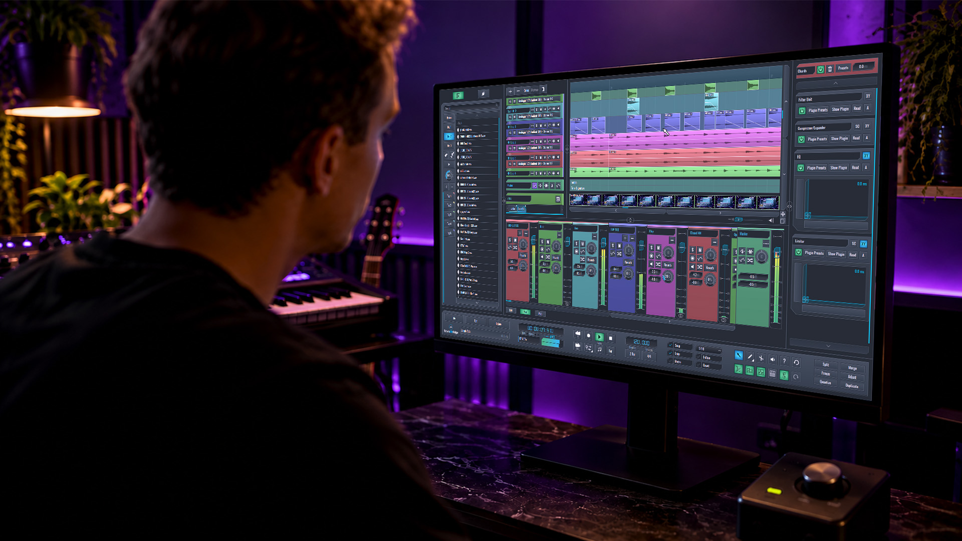 A producer adjusting a sidechain compressor's controls