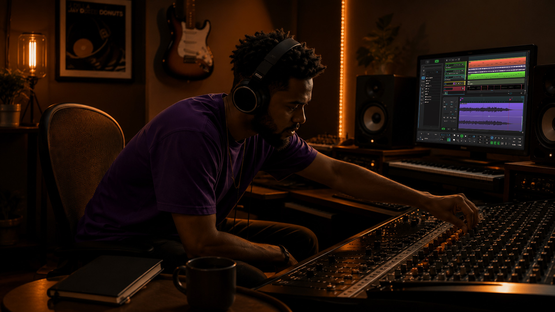 An audio engineer adjusting gain on a mixing console